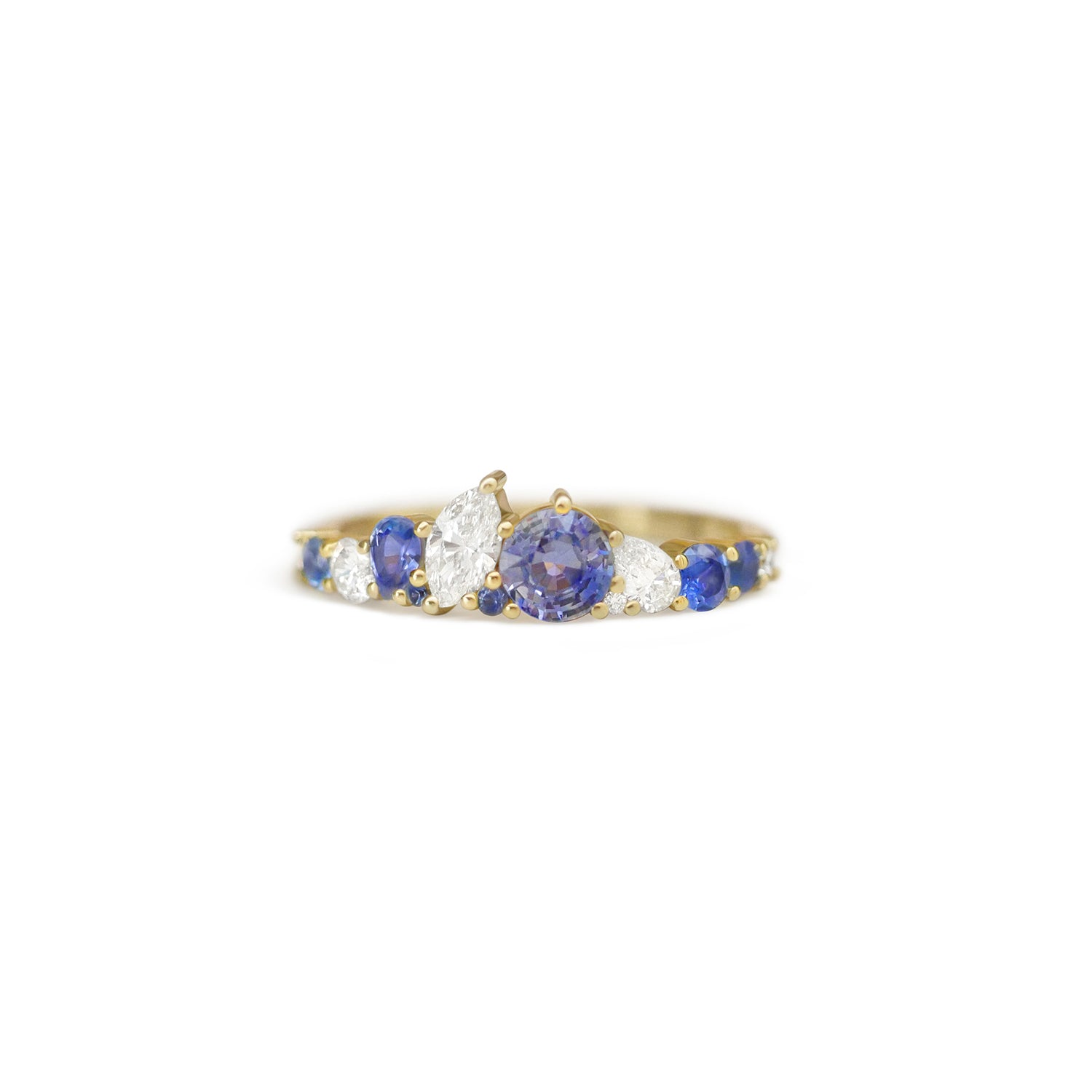 Custom Blue Sapphire and Diamond Firework Band