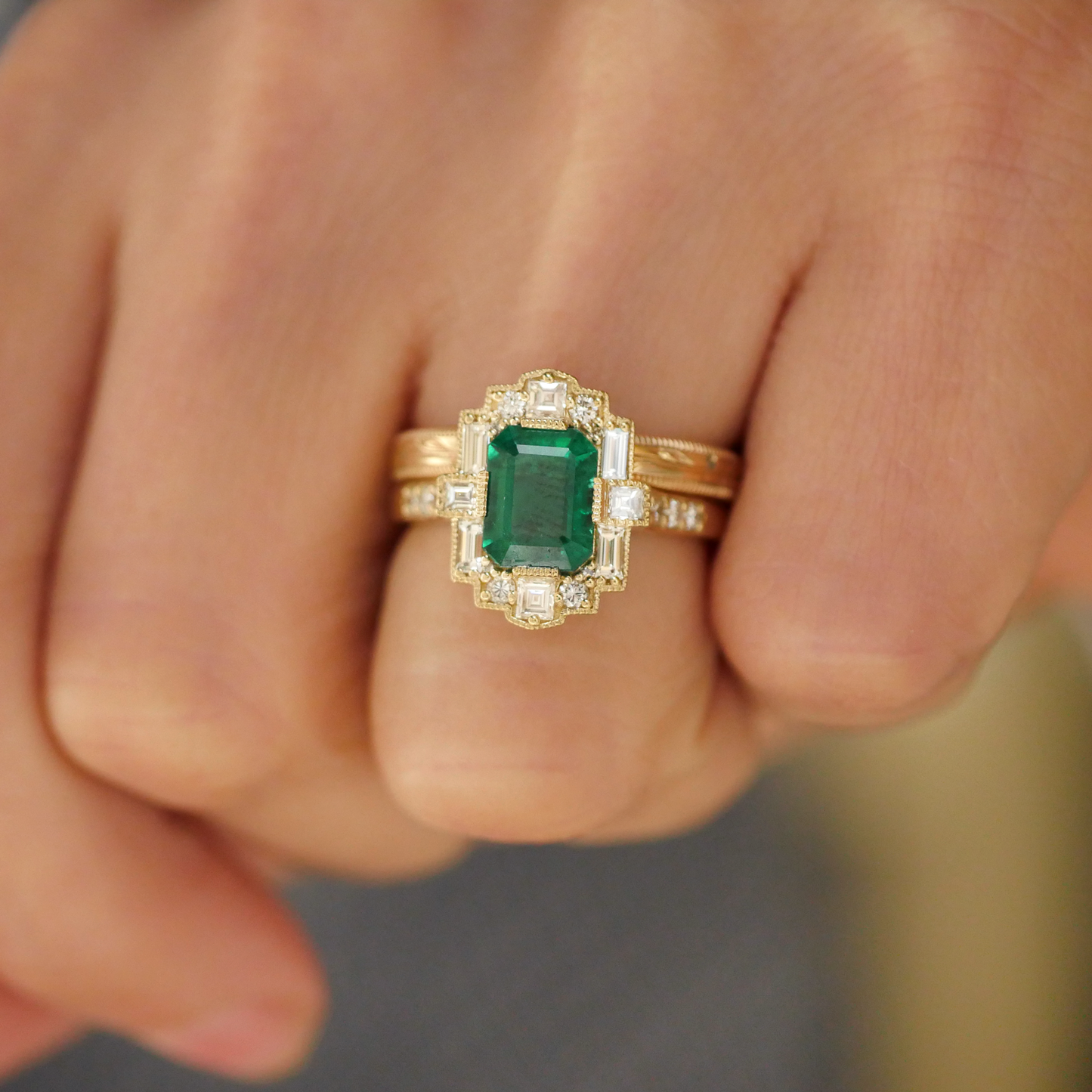 Emerald Deco Emerald Cut Diamond Mosaic Ring