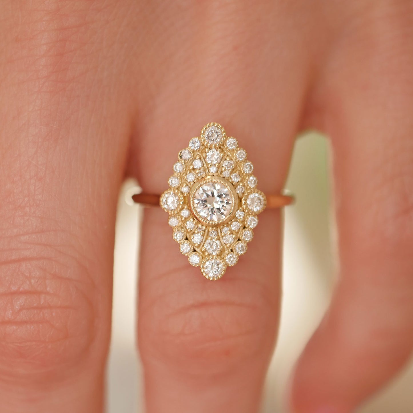 Marquise Shape Round Diamond Mosaic Ring