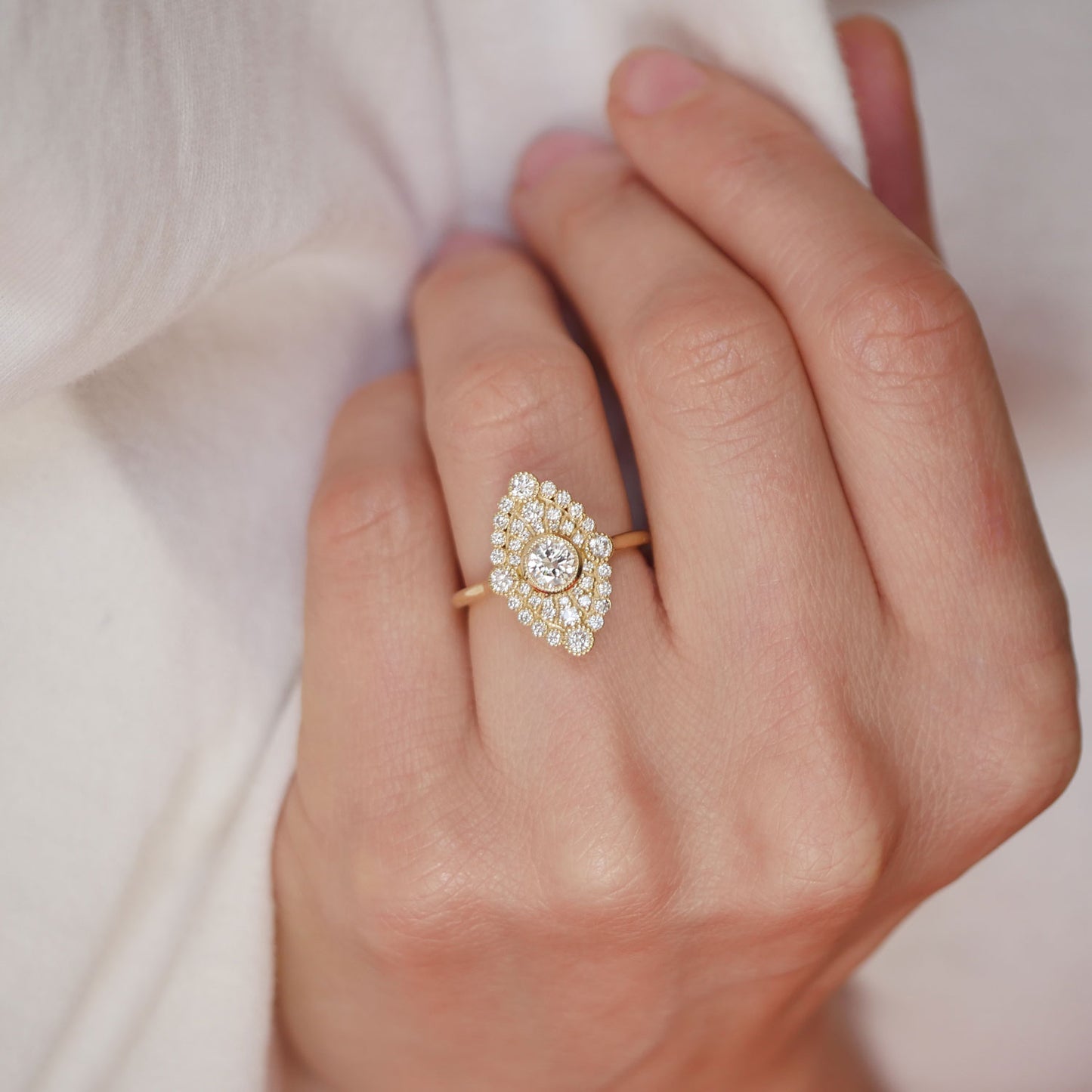 Marquise Shape Round Diamond Mosaic Ring