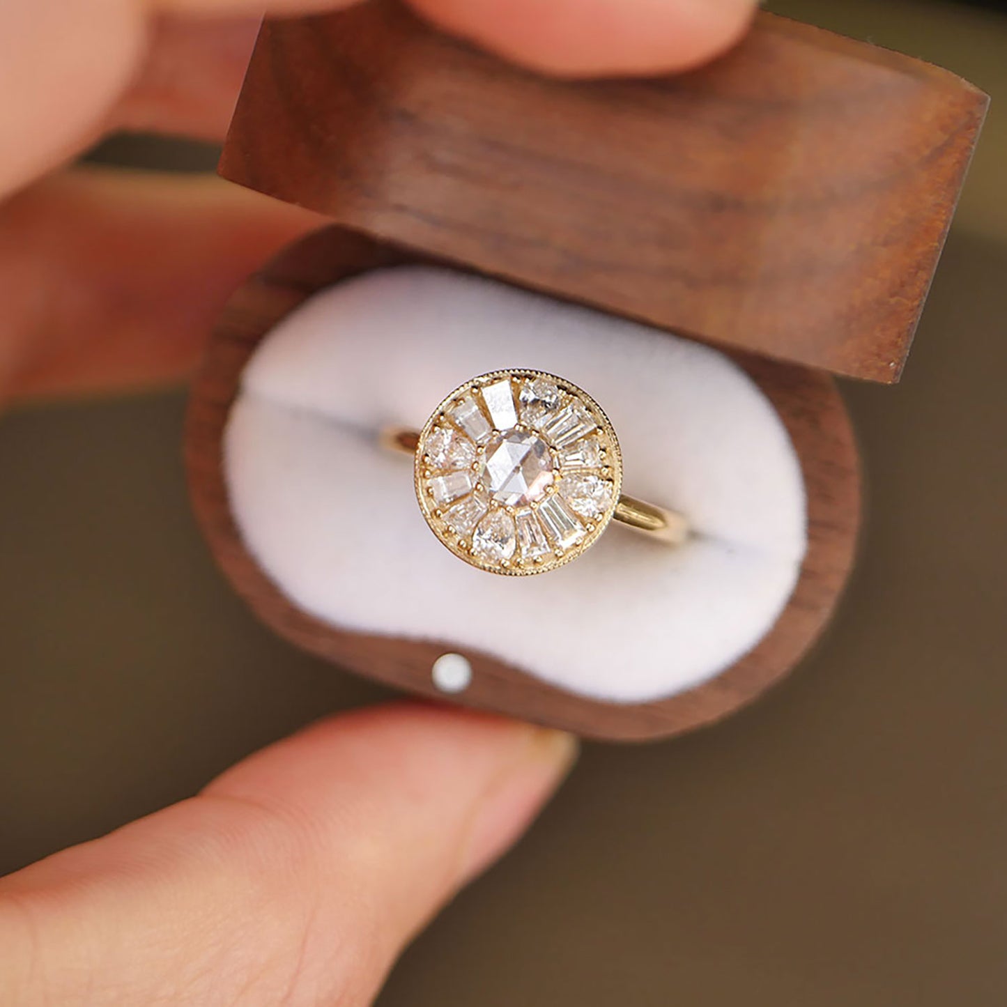 Pear & Round Rose Cut Diamond Mosaic Ring