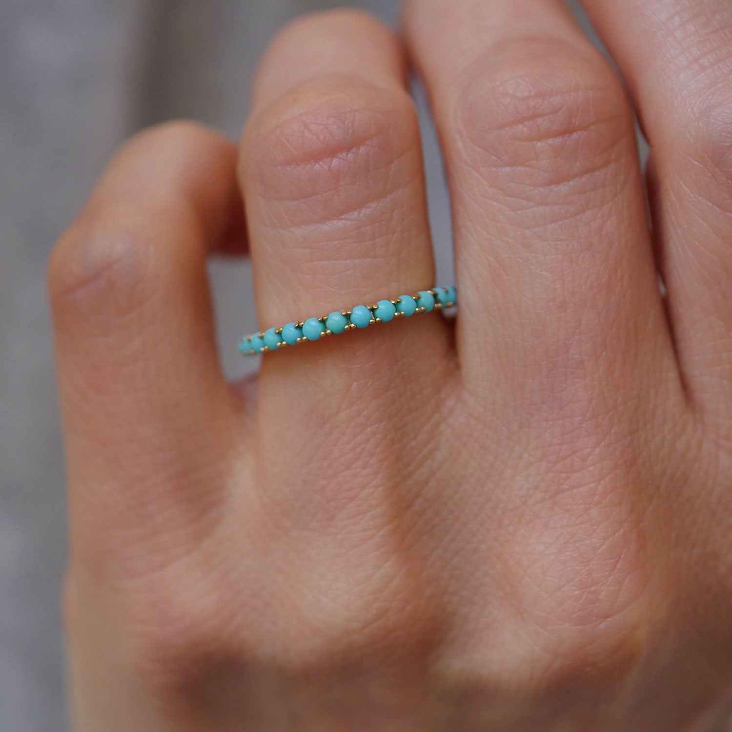 Gold Turquoise Eternity Band Ring