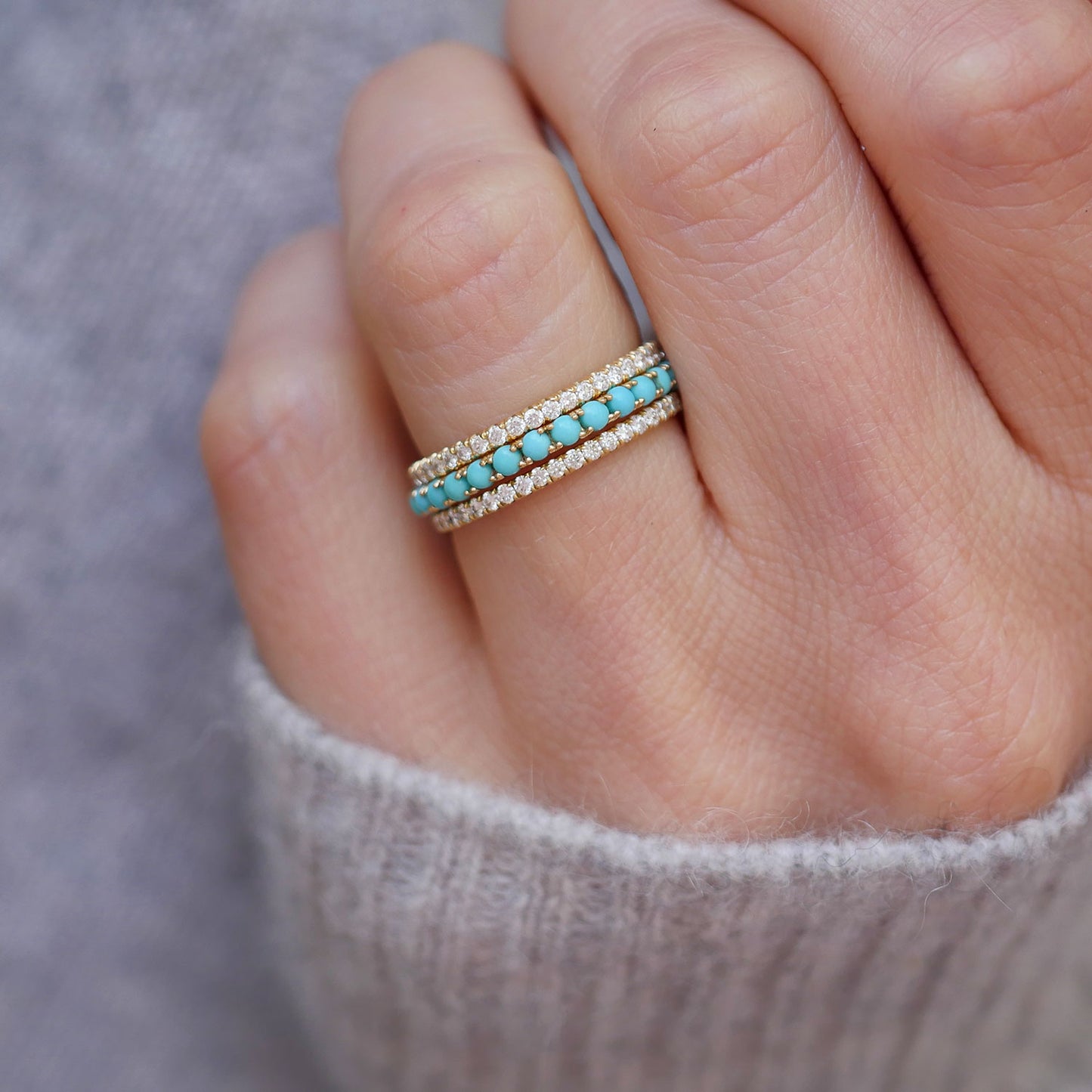 Gold Turquoise Eternity Band Ring