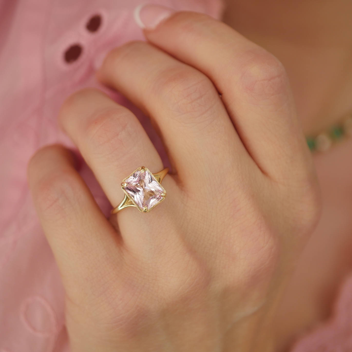 Split Shank Light Pink Radiant Cut Sapphire Solitaire