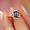 Split Shank Purple Emerald Cut Sapphire Solitaire