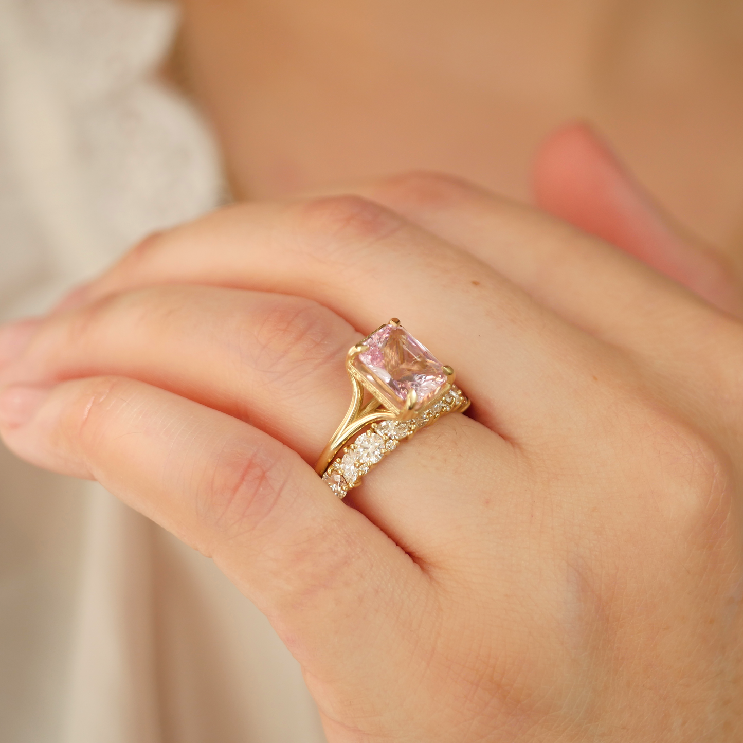 Split Shank Light Pink Radiant Cut Sapphire Solitaire