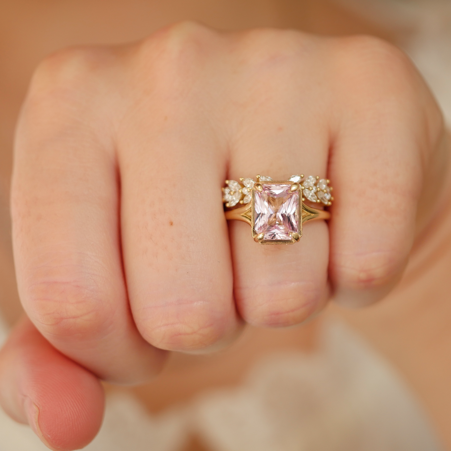 Split Shank Light Pink Radiant Cut Sapphire Solitaire