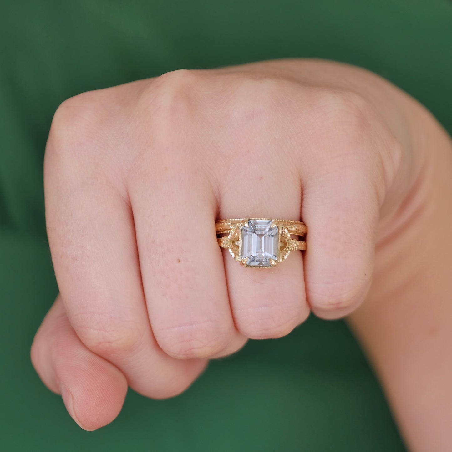 Light Grey Green Sapphire Split Shank Solitaire