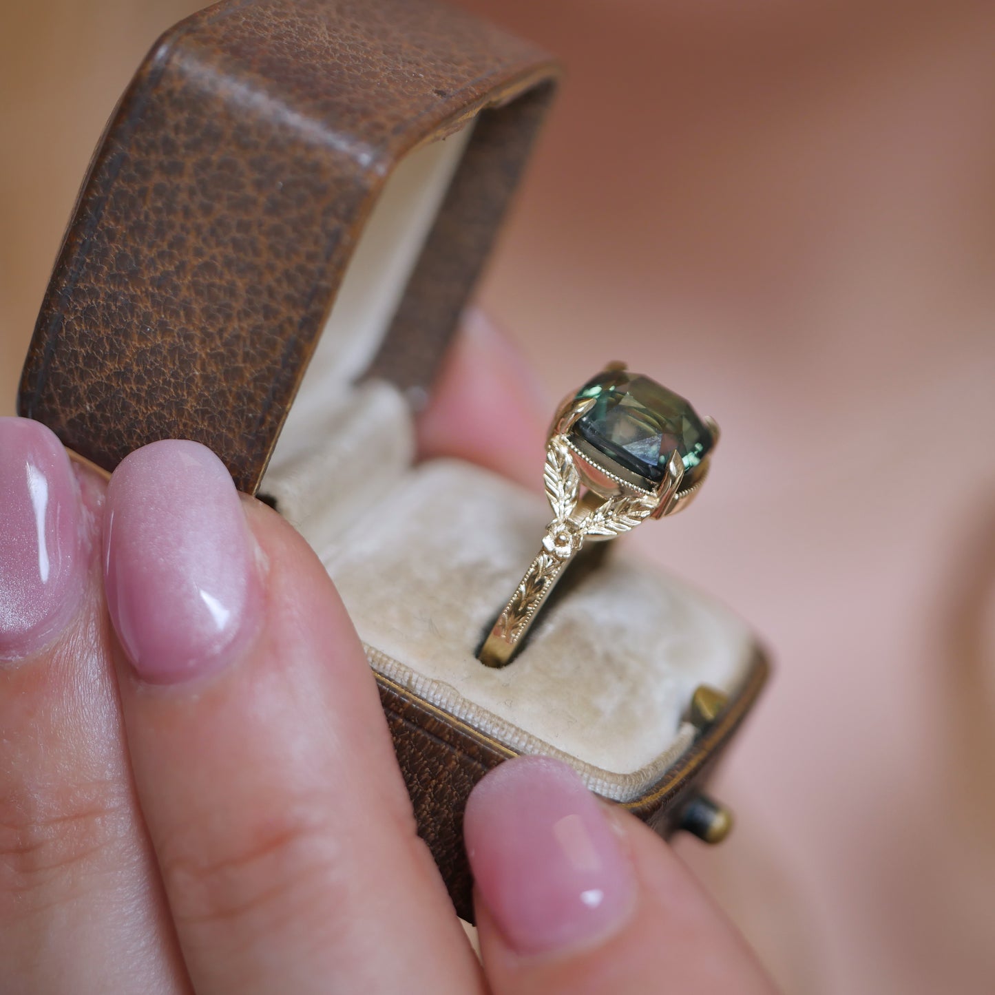 Forest Green Sapphire Split Shank Solitaire