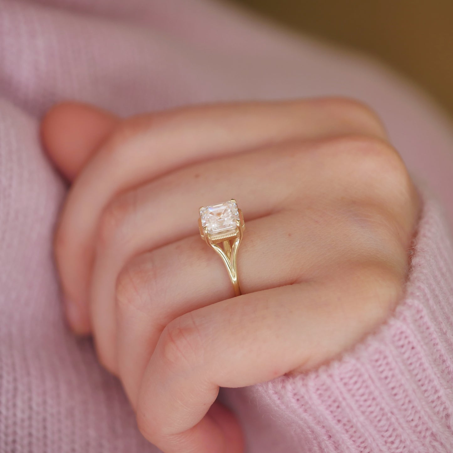 Split Shank Asscher Cut Lab Diamond Solitaire
