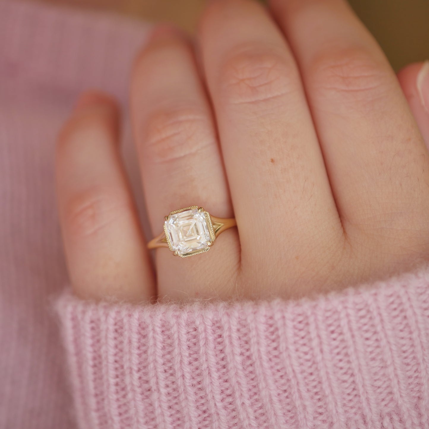 Split Shank Asscher Cut Lab Diamond Solitaire