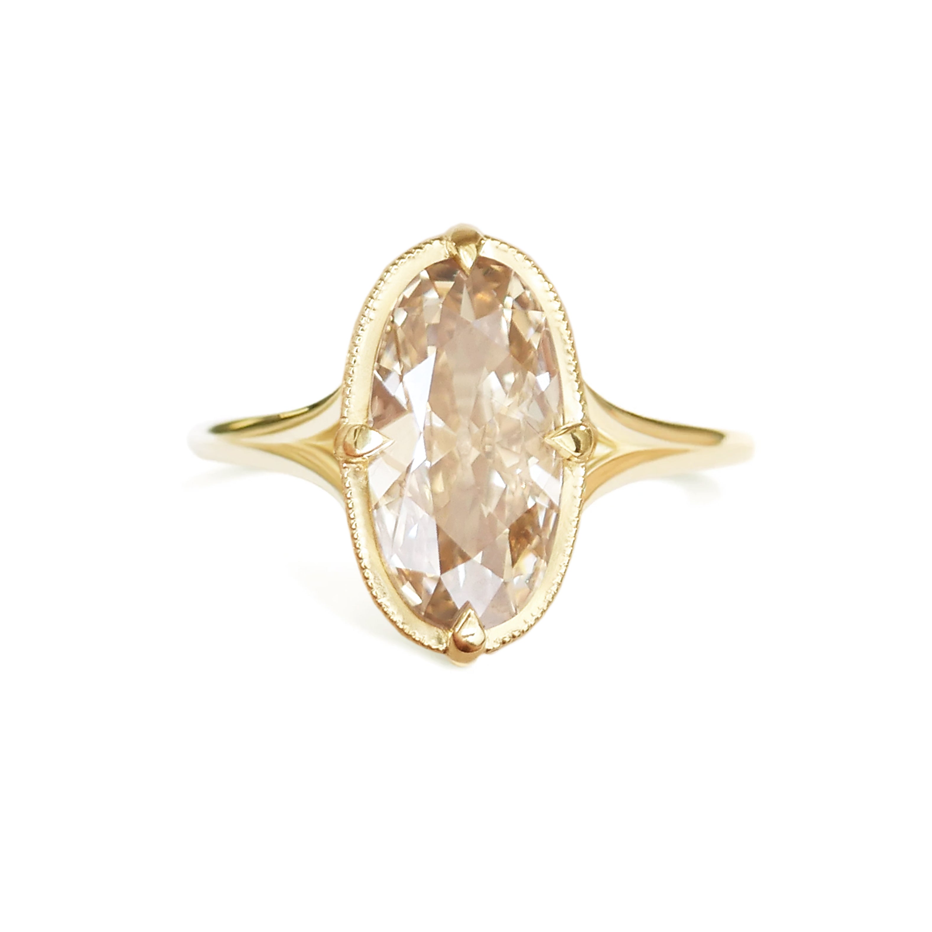 Split Shank Champagne Antique Moval Diamond Solitaire