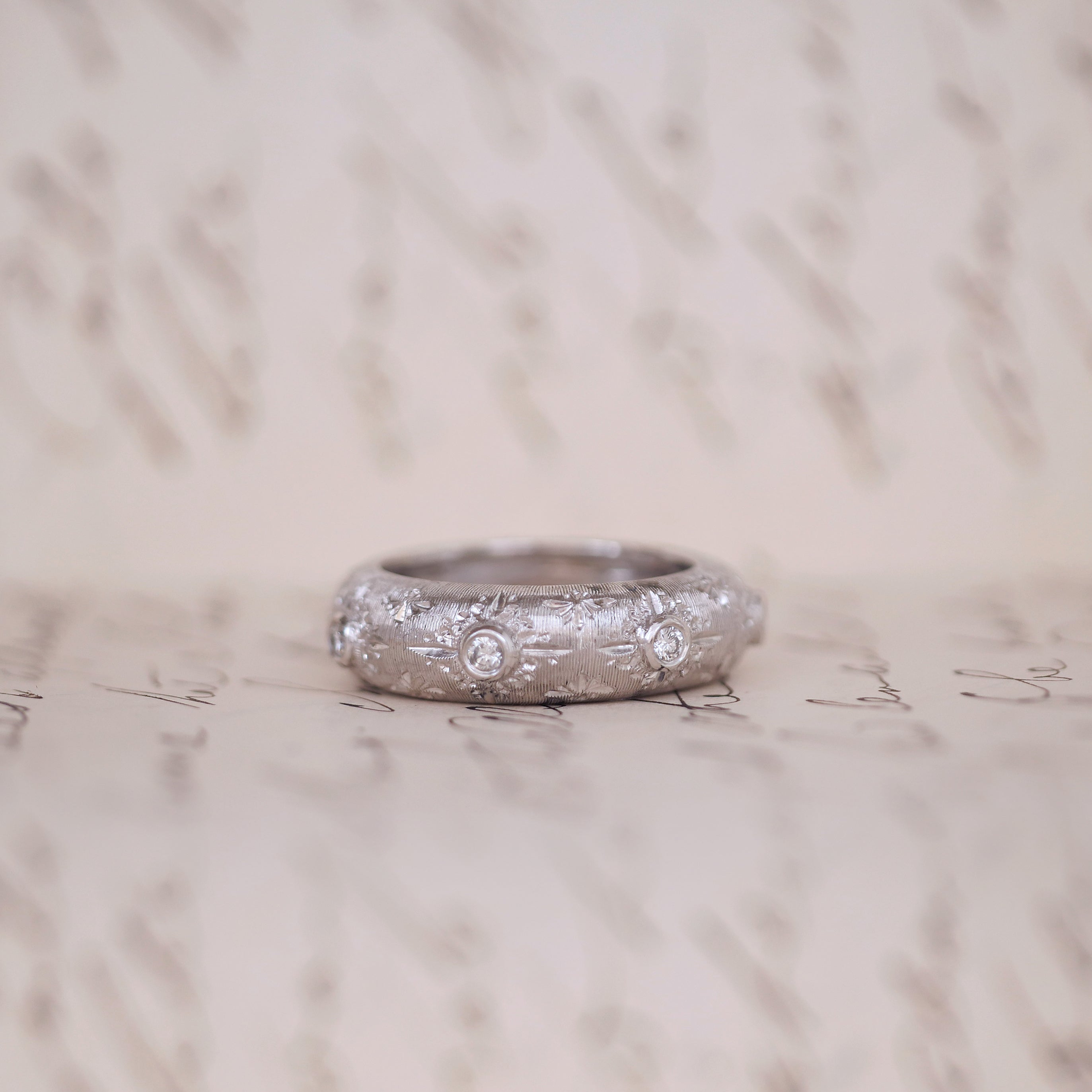 Vintage Hand Engraved Florentine Diamond Ring