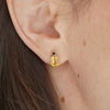 Custom Emerald Cut Natural Citrine Stud Earrings with Black Diamonds