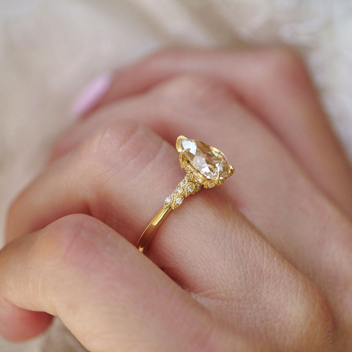 Champagne Pear Diamond Wild Vine Ring
