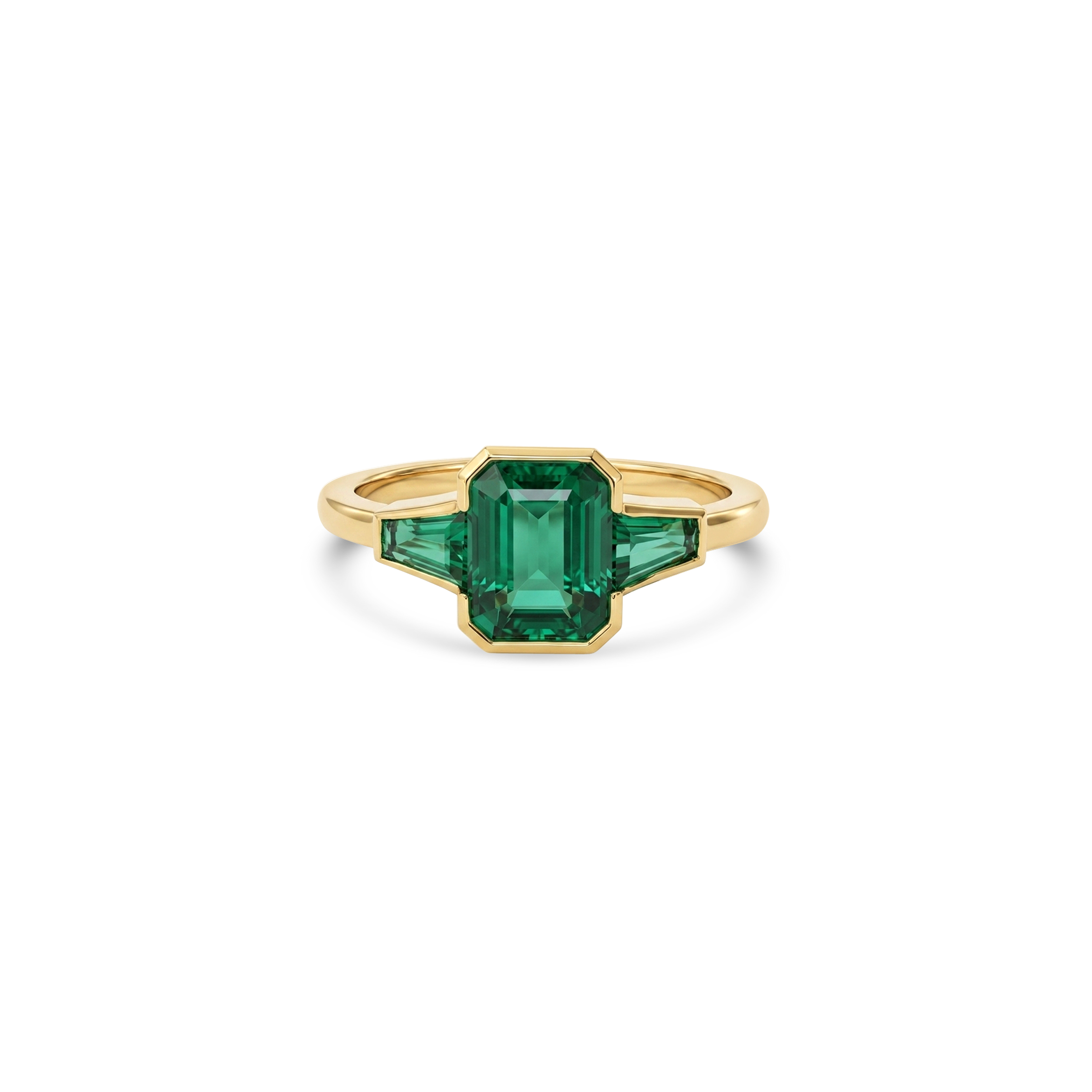 Emerald Bezel Trio Engagement Ring
