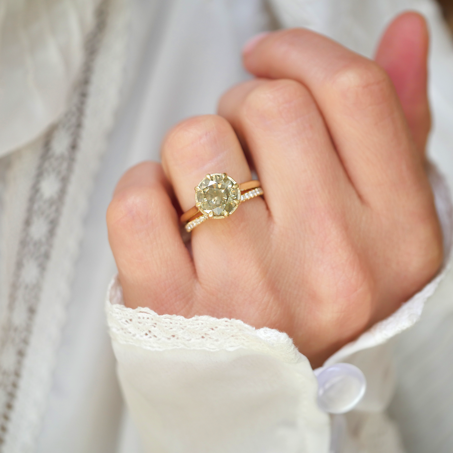 Opalescent Yellow Brown Diamond Solitaire