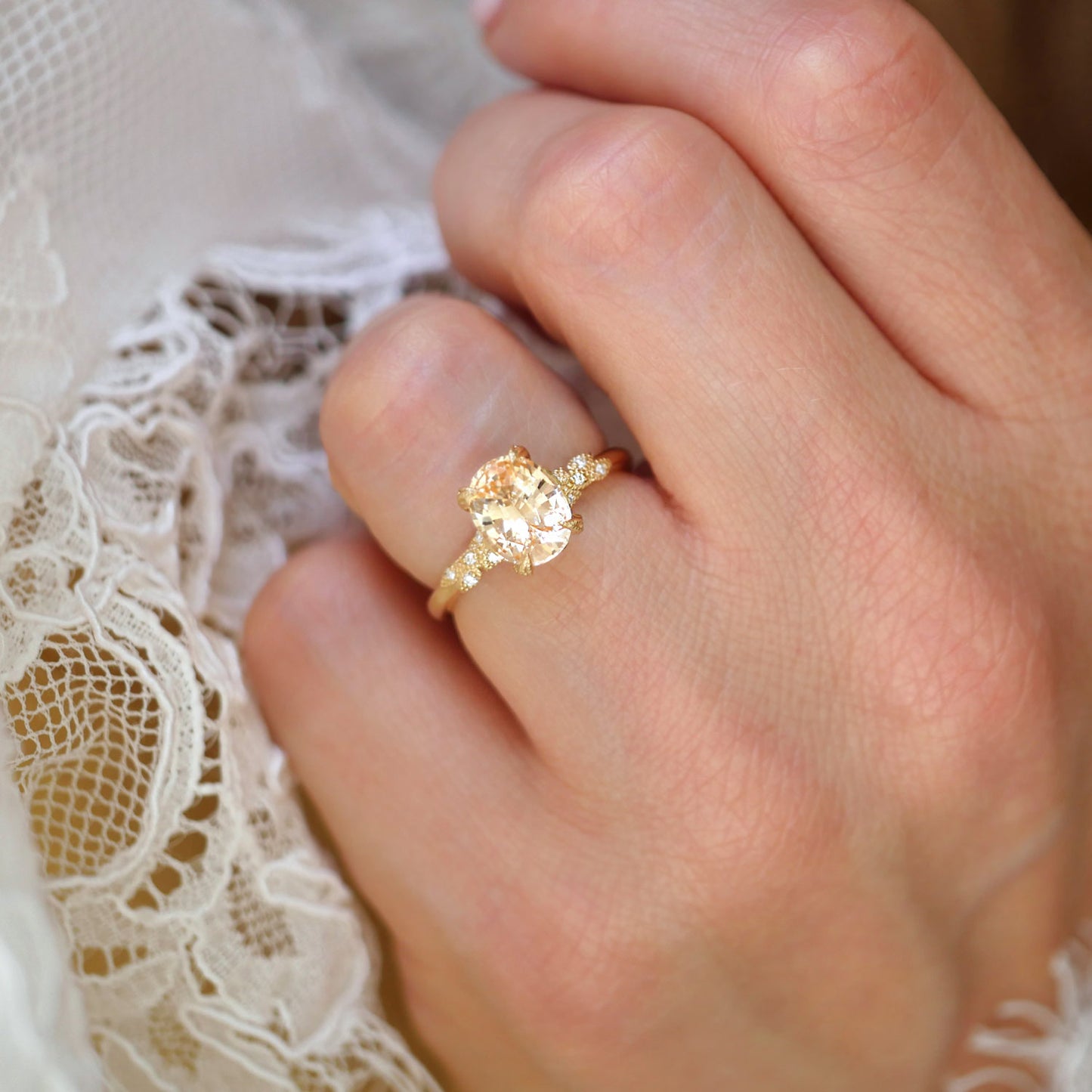 Oval Peach Sapphire Wild Vine Ring