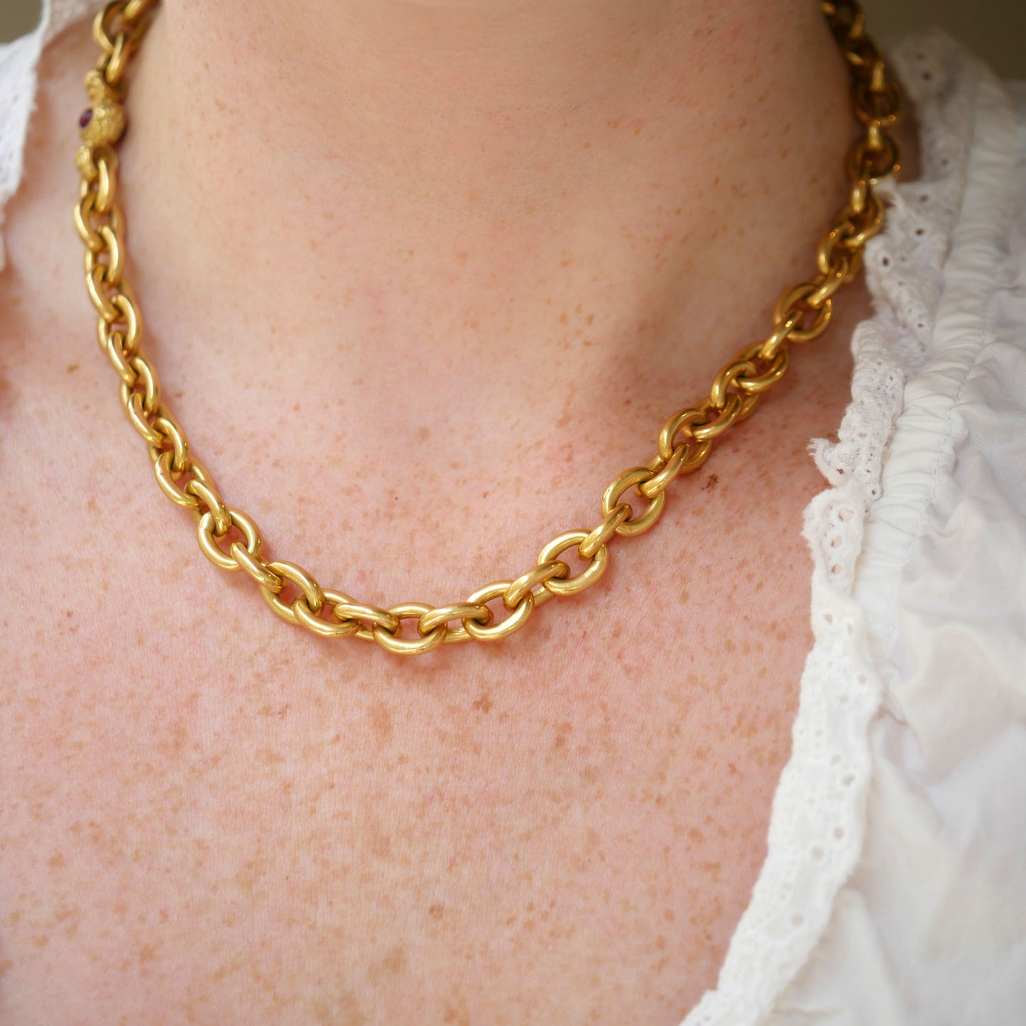 Vintage Gold, Ruby and Sapphire Link Necklace