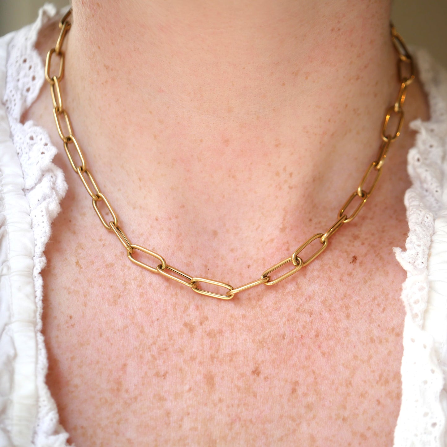 14K Gold Paperclip Link Necklace