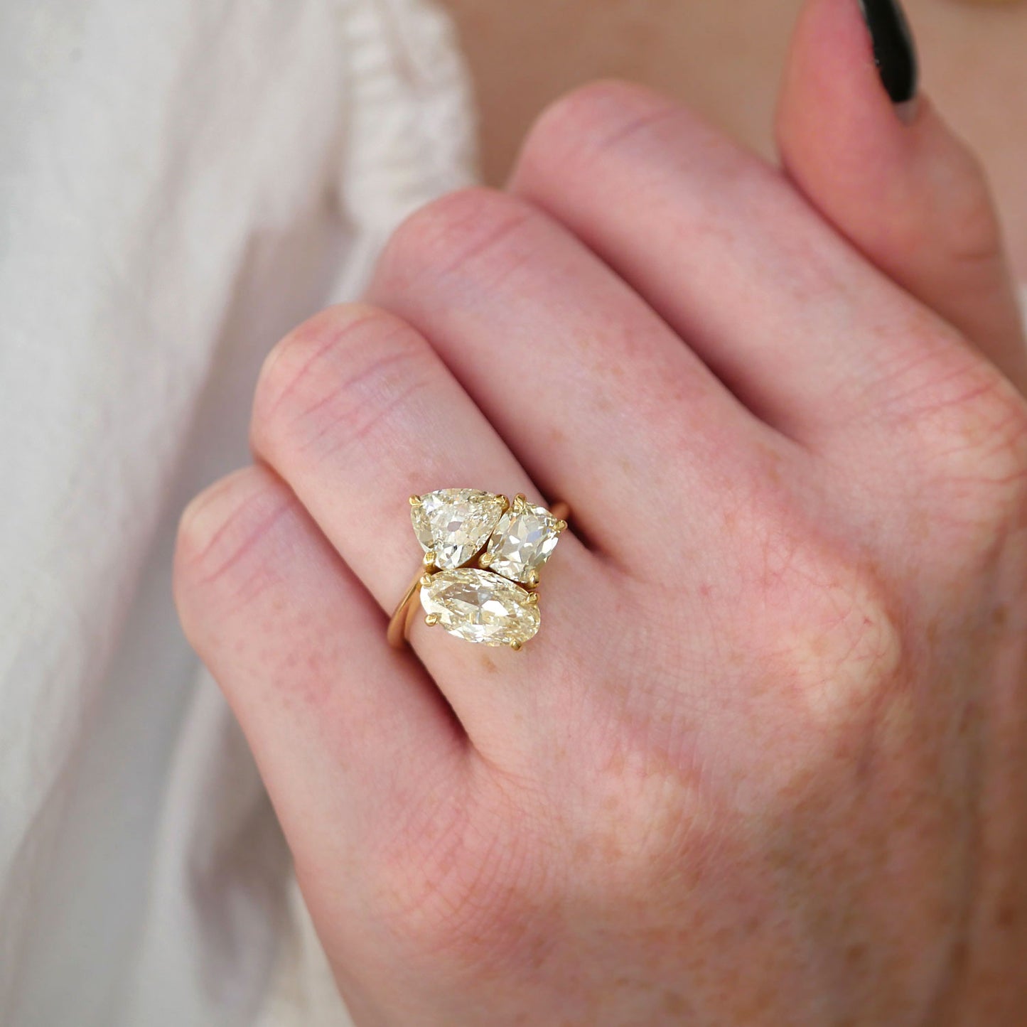 Trillion Oval and Cushion Trio Ring