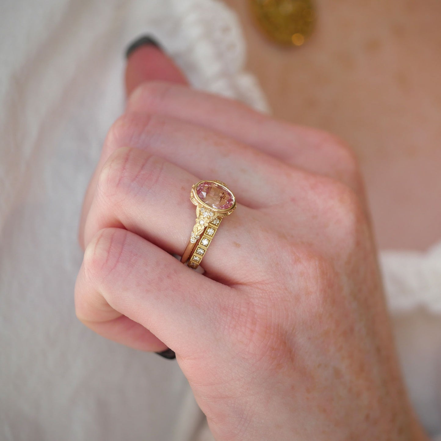 Primrose Padparadscha Oval Sapphire Diamond Ring