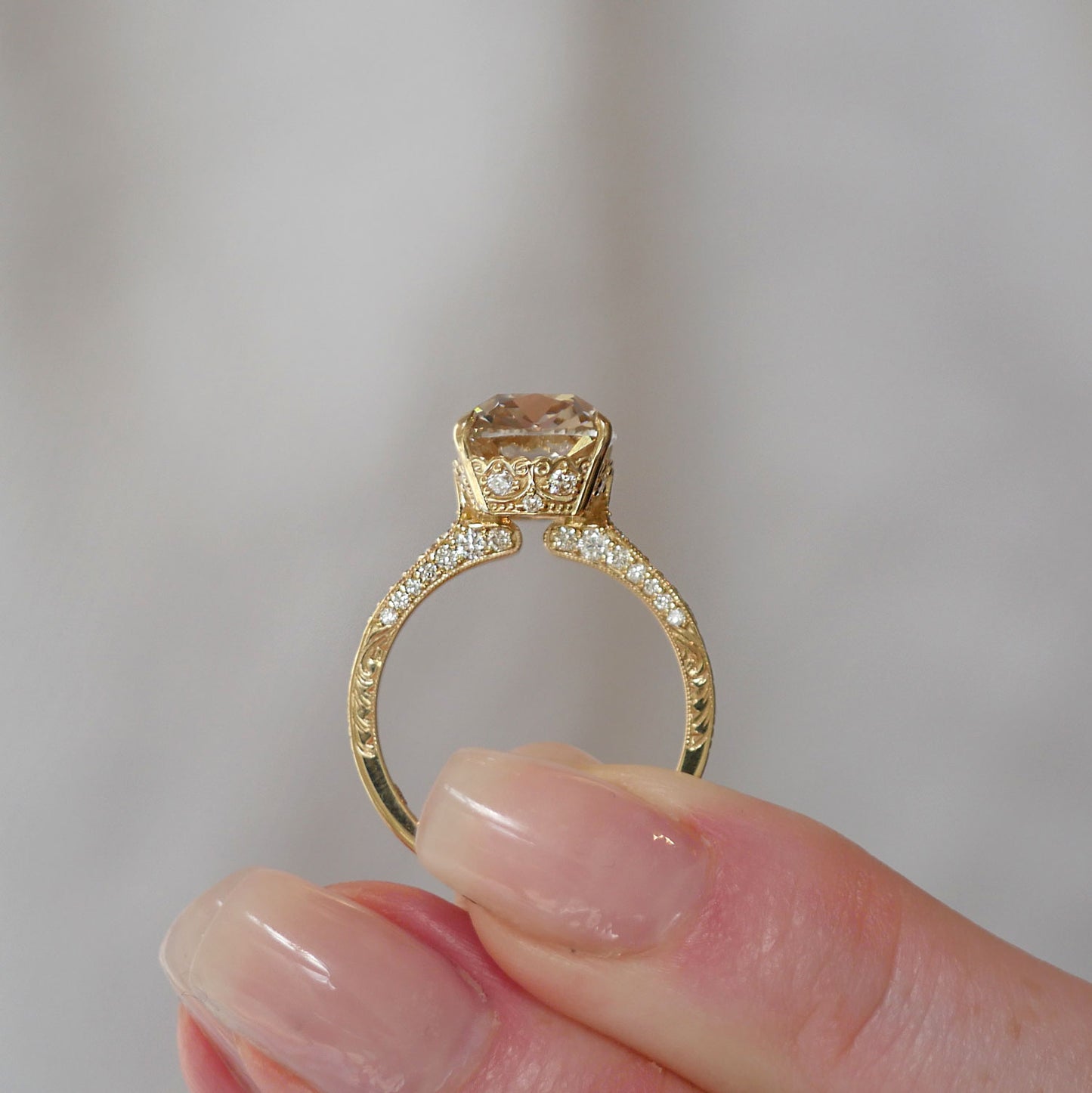 Starfall Champagne Old Mine Cushion Diamond Ring