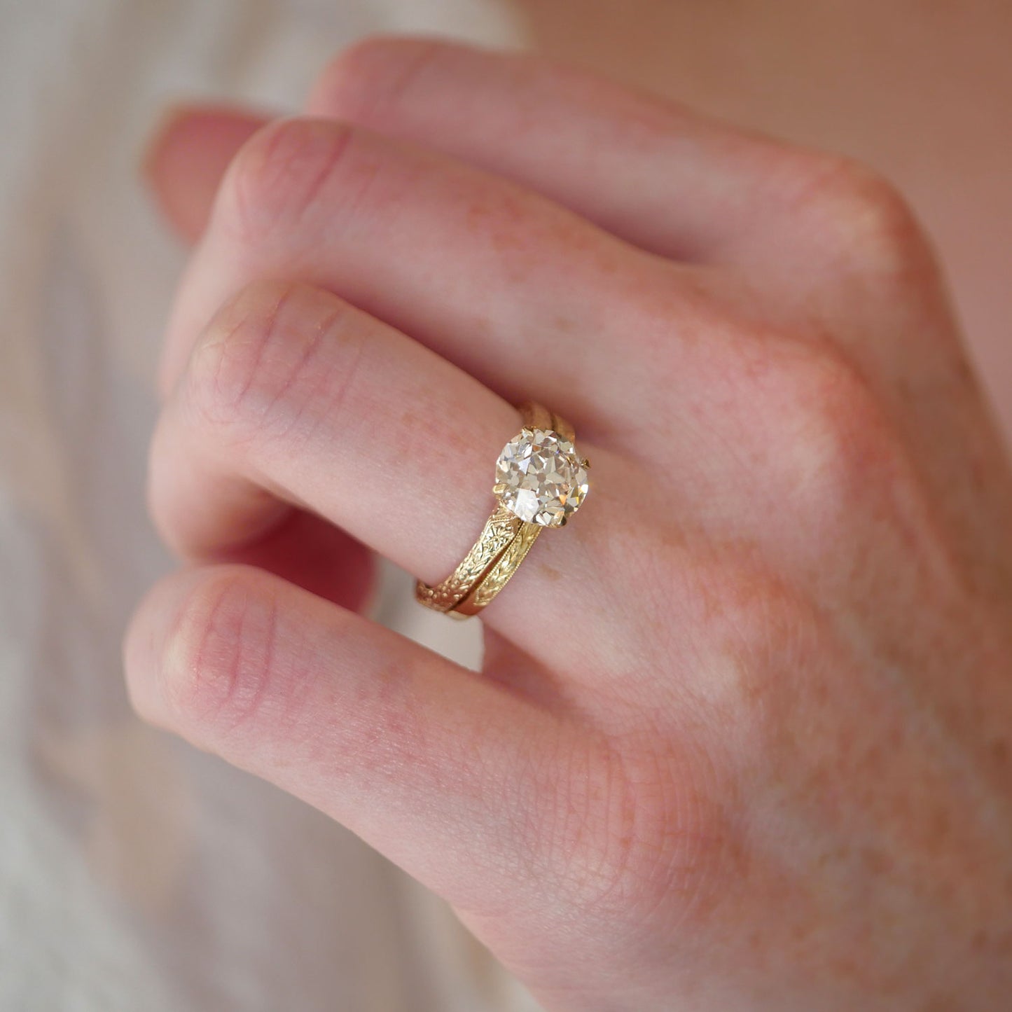 Moonflower Round Champagne Diamond Ring