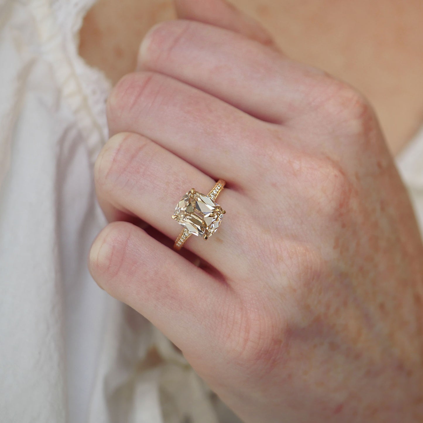 Starfall Champagne Old Mine Cushion Diamond Ring