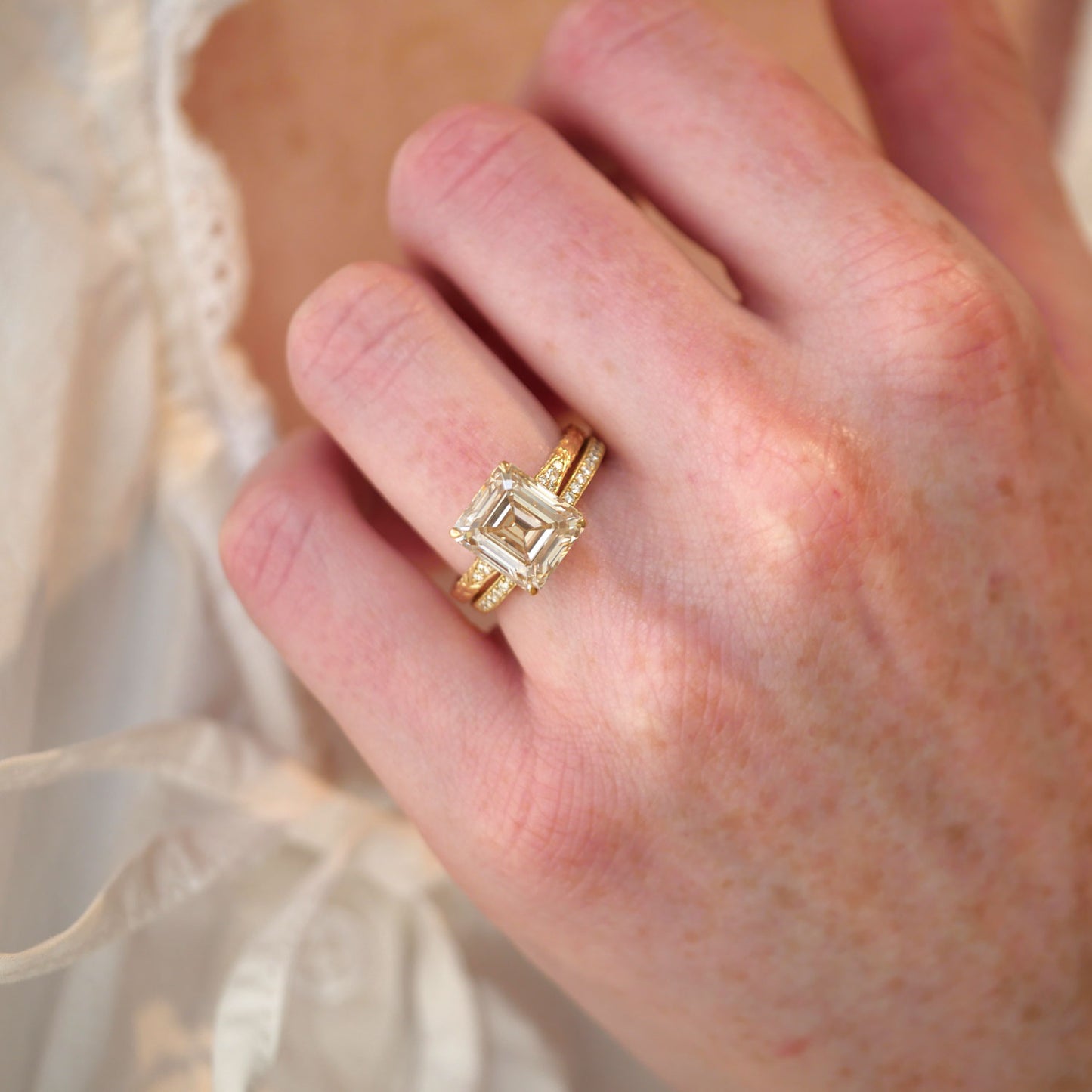 Plumeria Champagne Emerald Cut Diamond Ring