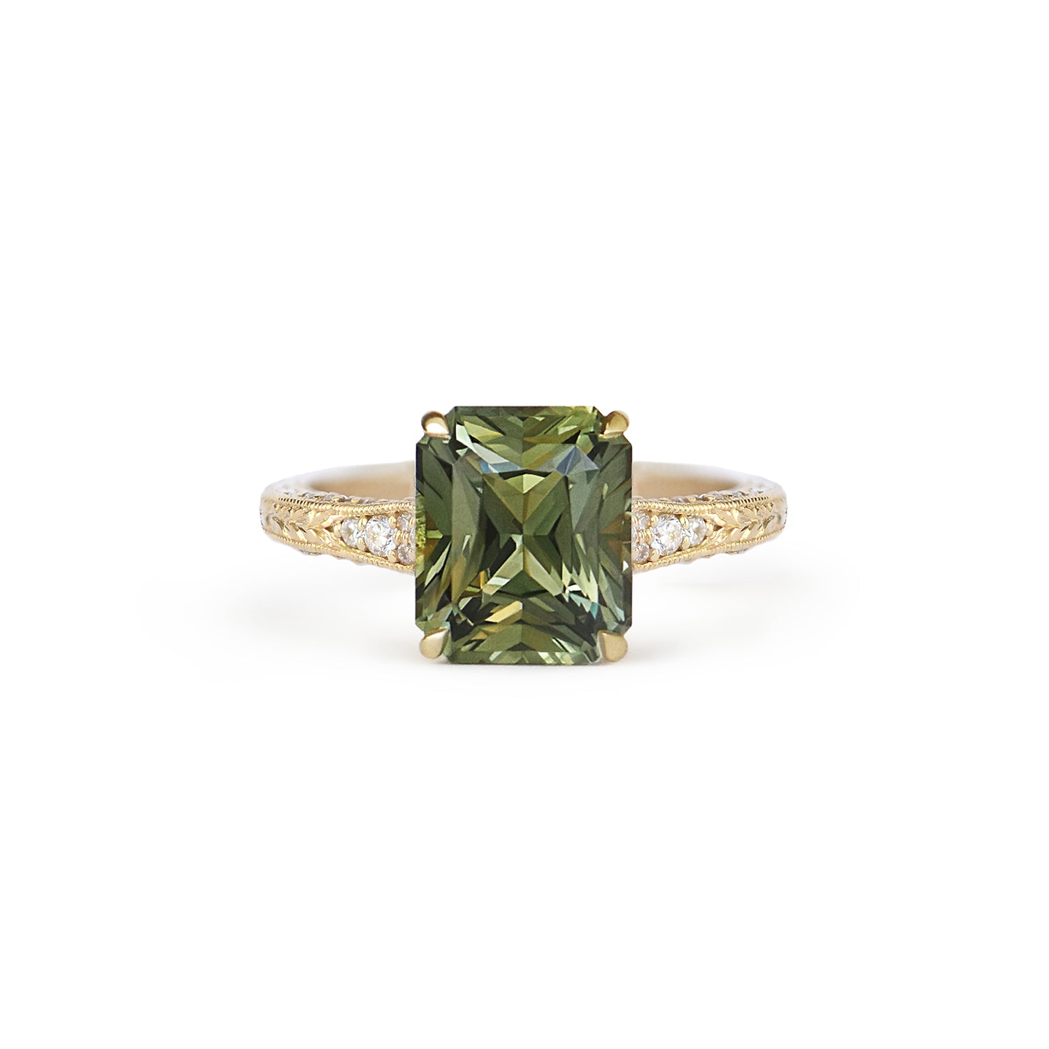 4.13 ctw Plumeria Green Radiant Cut Diamond Ring