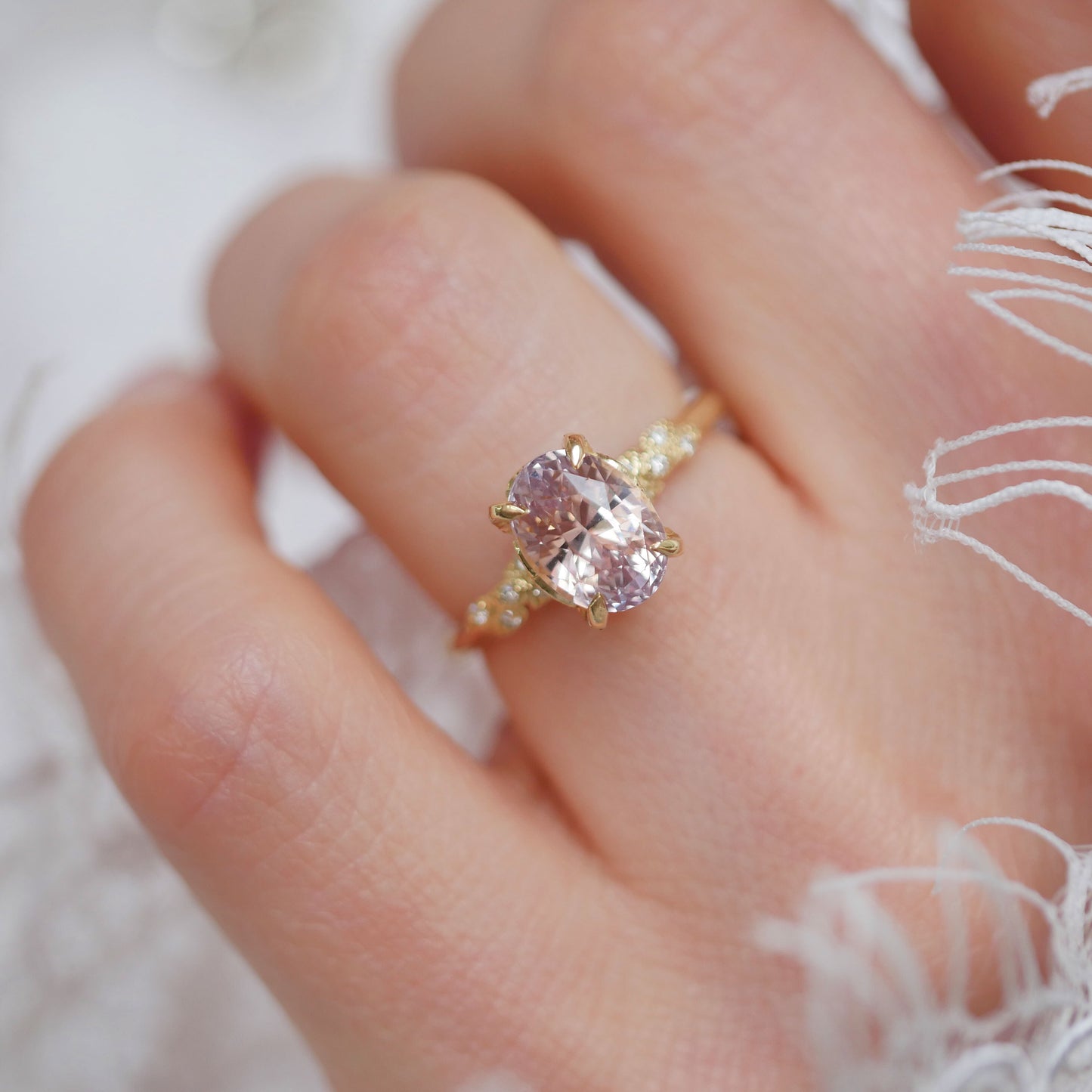 Peach/Pink Sapphire Wild Vine Diamond Ring
