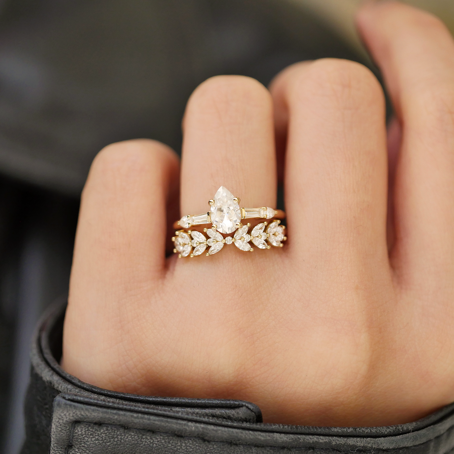 Custom Pear Moissanite and Baguette Engagement Ring