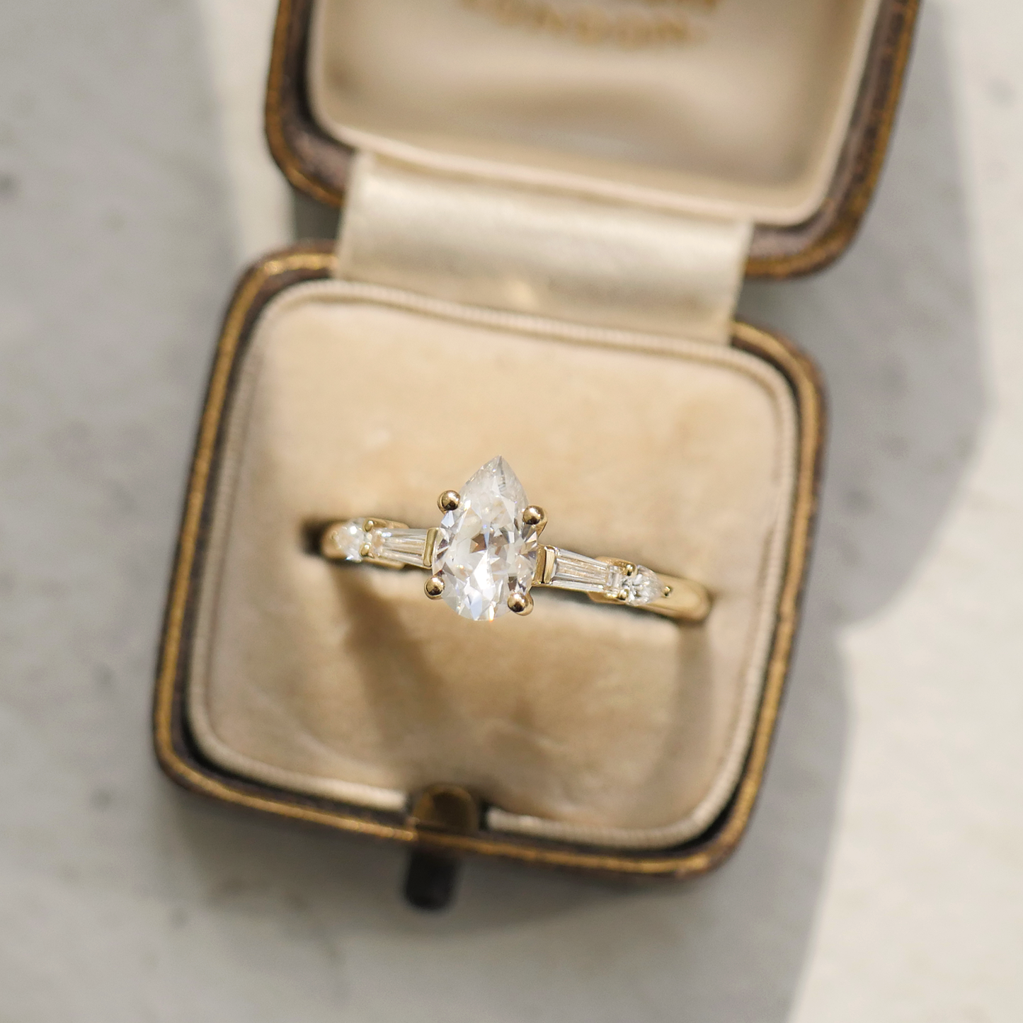 Custom Pear Moissanite and Baguette Engagement Ring