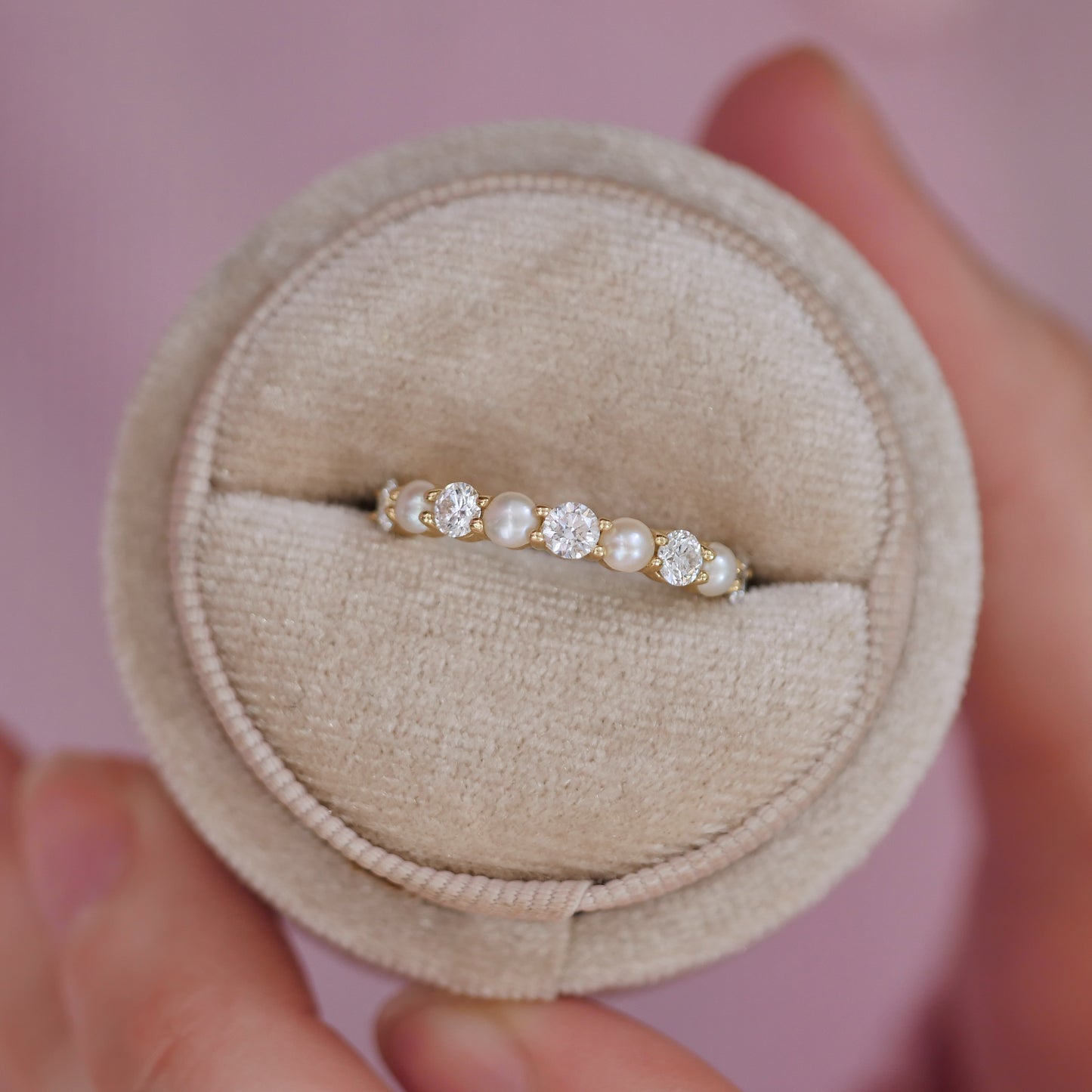 Pearl & Diamond 3mm Shared Prong Ring