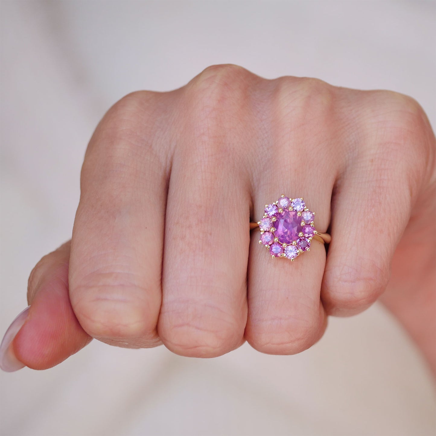 Opalescent Pink Sapphire Cluster Ring