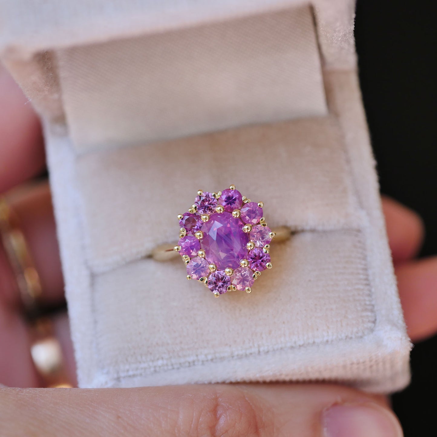 Opalescent Pink Sapphire Cluster Ring
