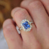 Radiant Blue Sapphire Deco Emerald Cut Diamond Mosaic Ring