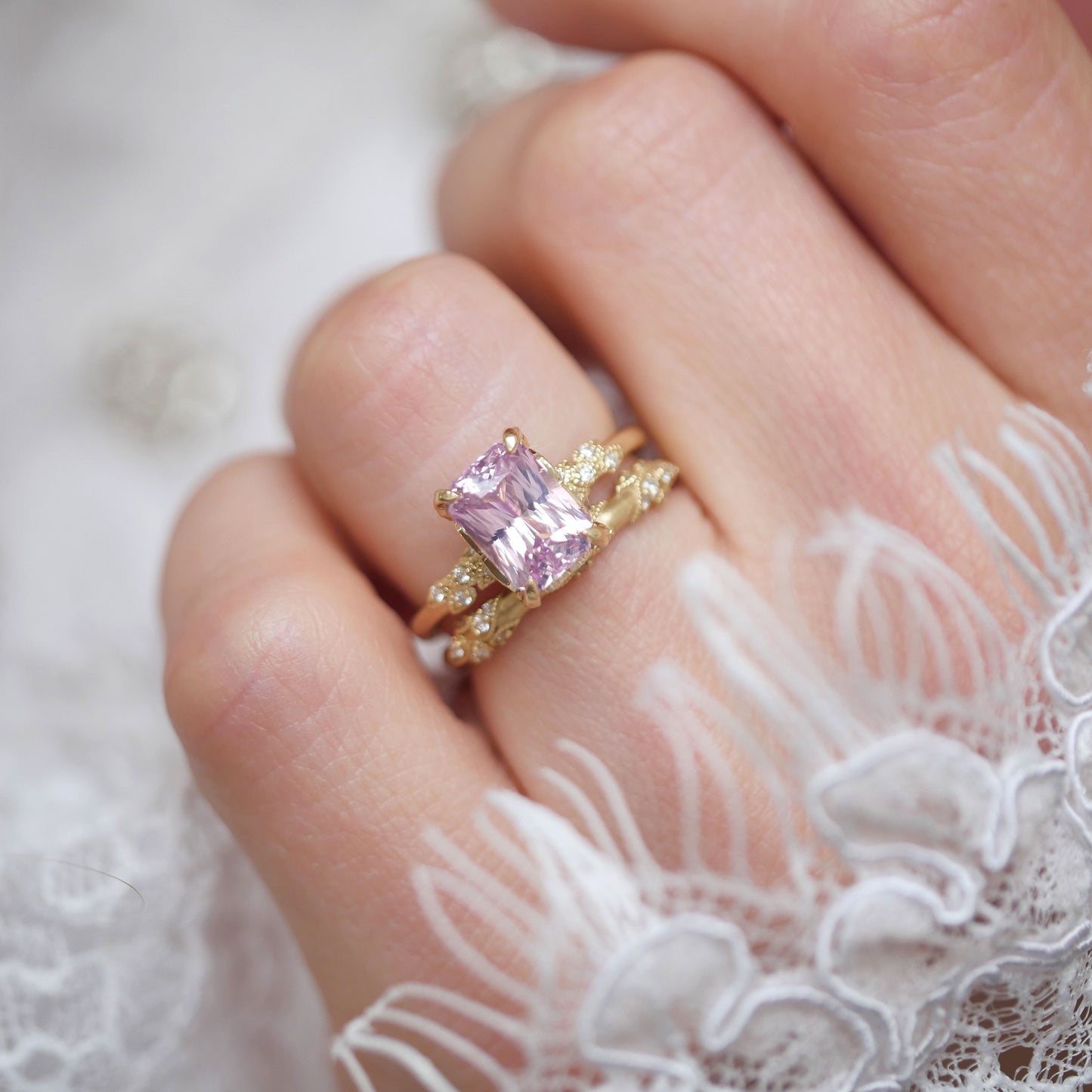 Radiant Pink Sapphire Wild Vine Diamond Ring