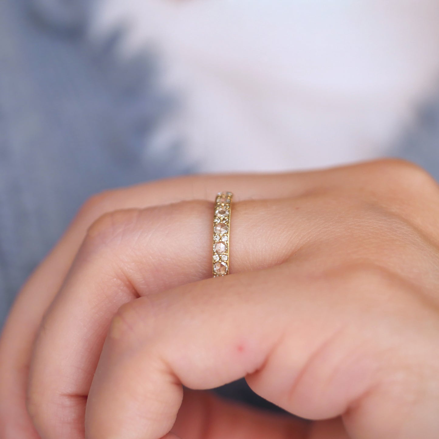 Rose Cut & Round Milgrain Diamond Mosaic Ring