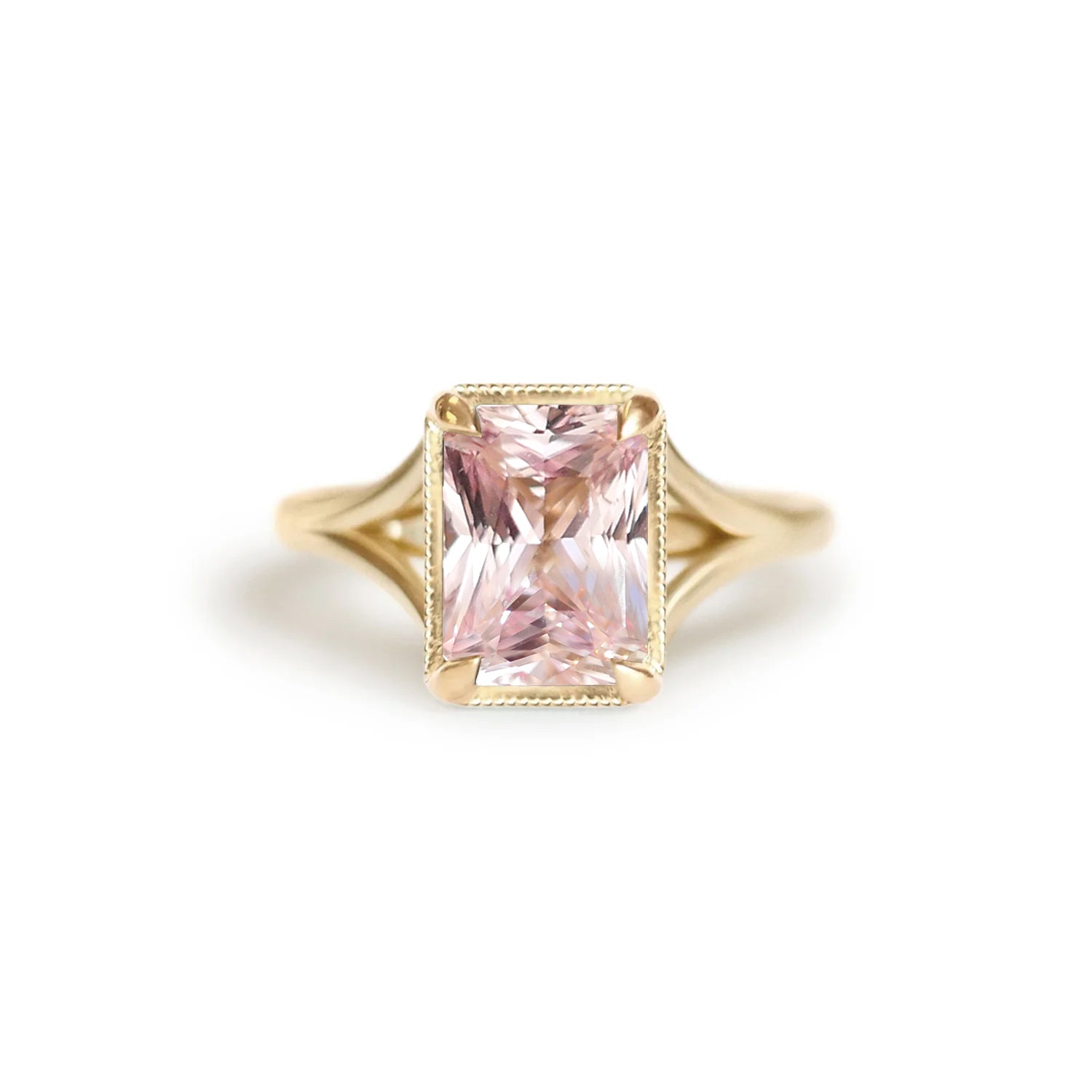 Split Shank Light Pink Radiant Cut Sapphire Solitaire