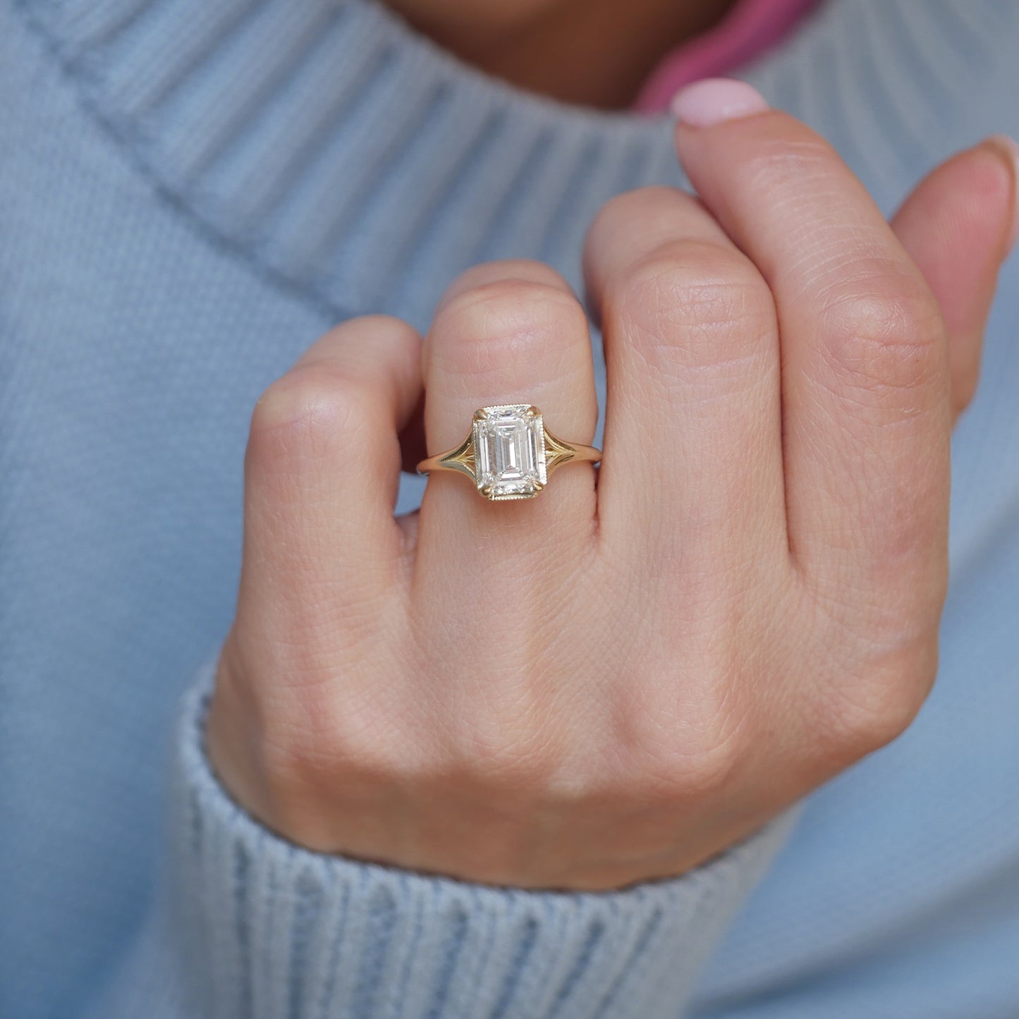 Split Shank Emerald Cut Diamond Solitaire