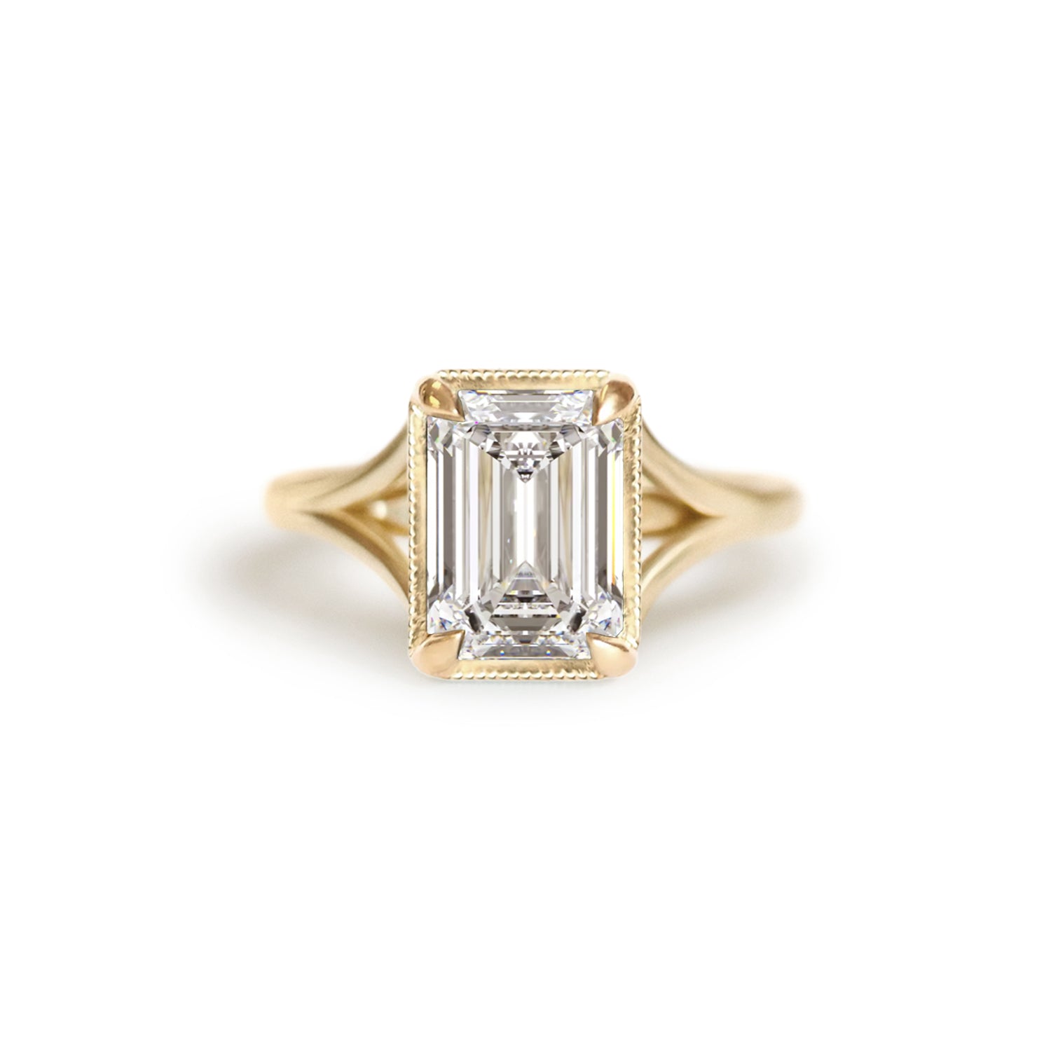 Split Shank Emerald Cut Diamond Solitaire