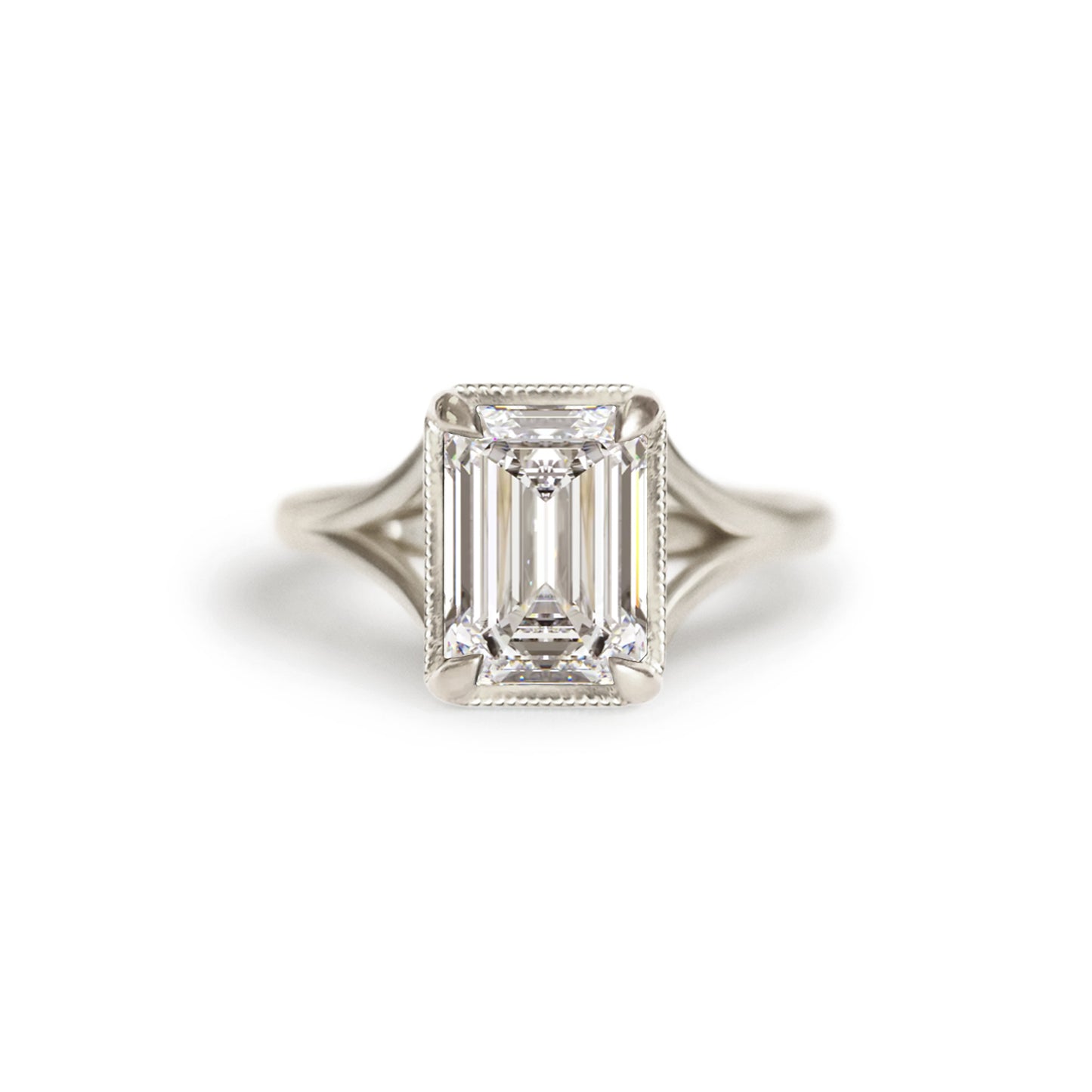 Split Shank Emerald Cut Diamond Solitaire