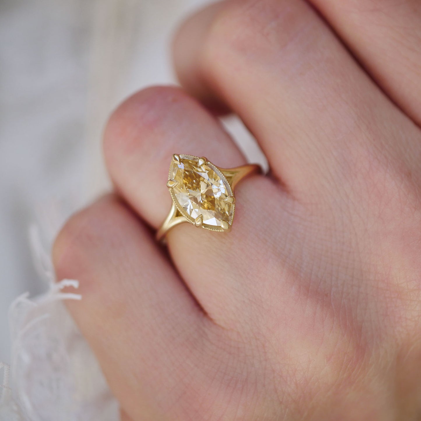 Split Shank Marquise Champagne Diamond Solitaire