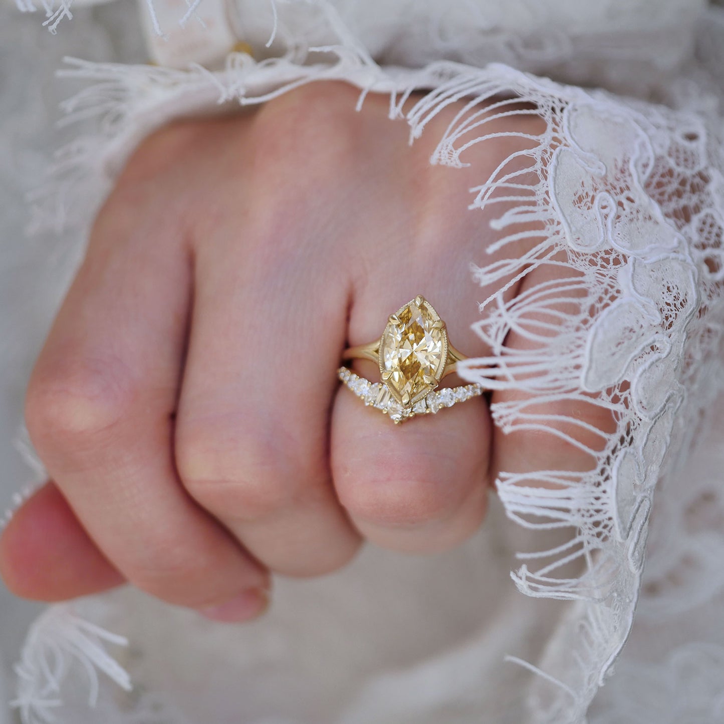 Split Shank Marquise Champagne Diamond Solitaire