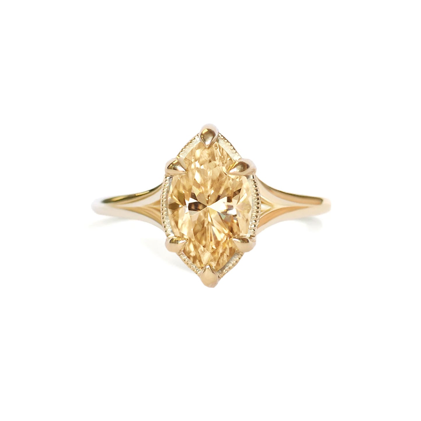 Split Shank Marquise Champagne Diamond Solitaire