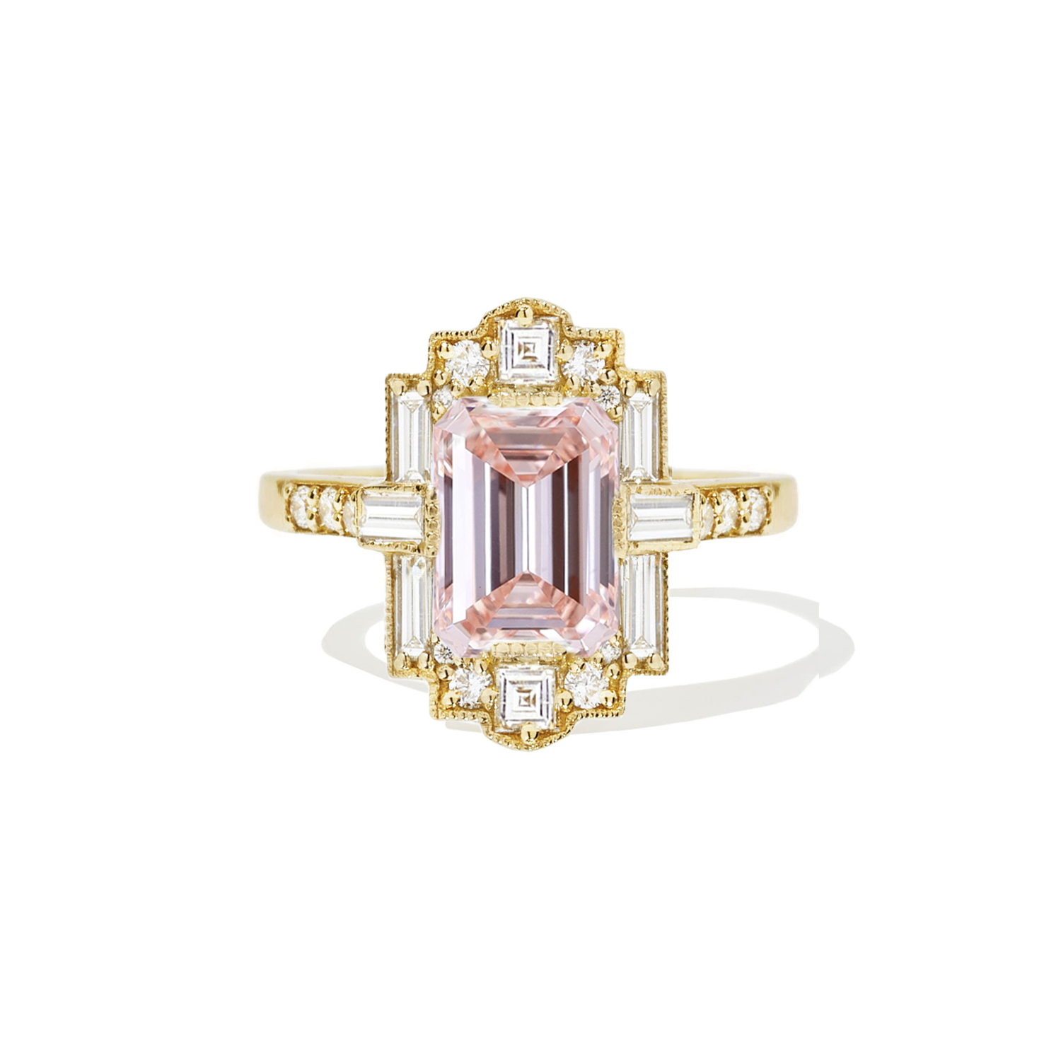 Deco Emerald Cut Pink Diamond Mosaic Ring