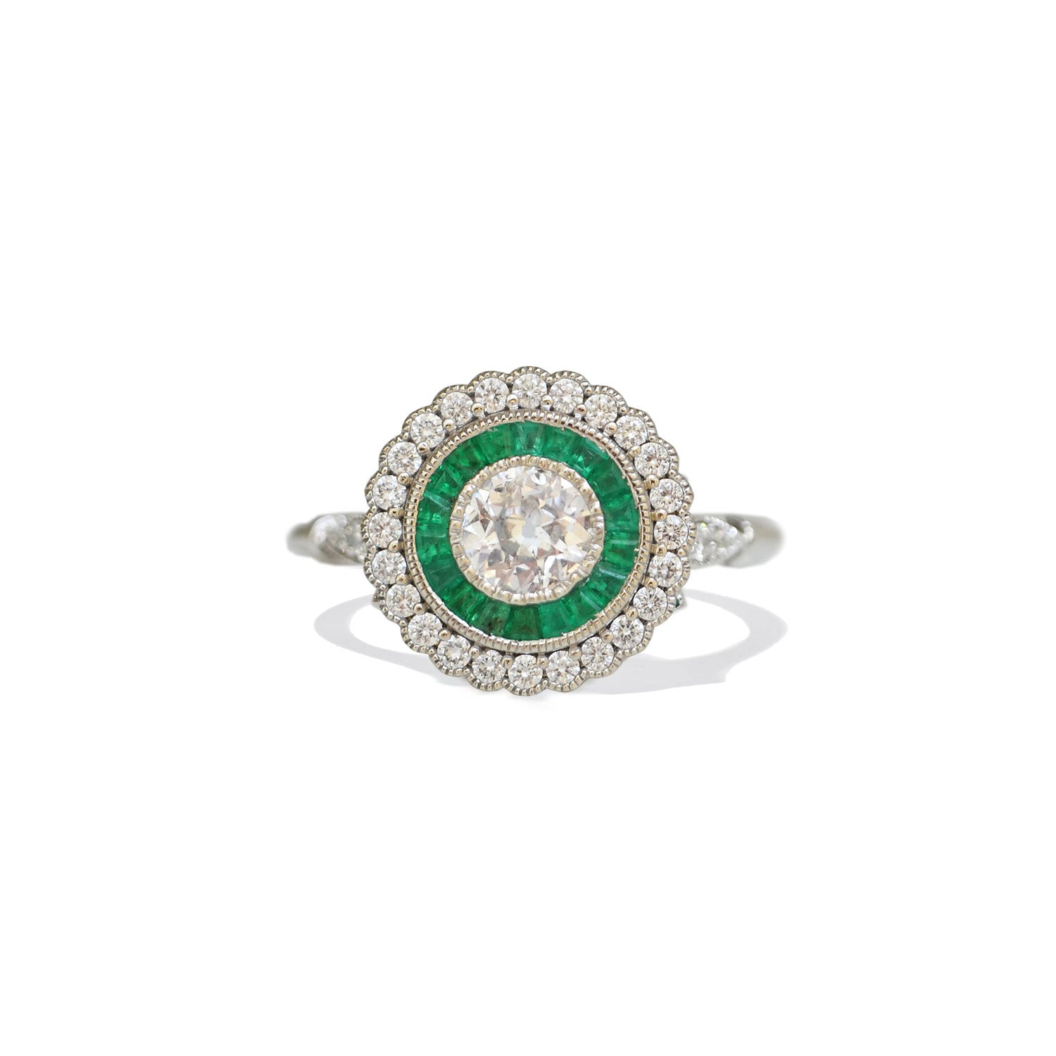 Art Deco Calibre Emerald Diamond Ring