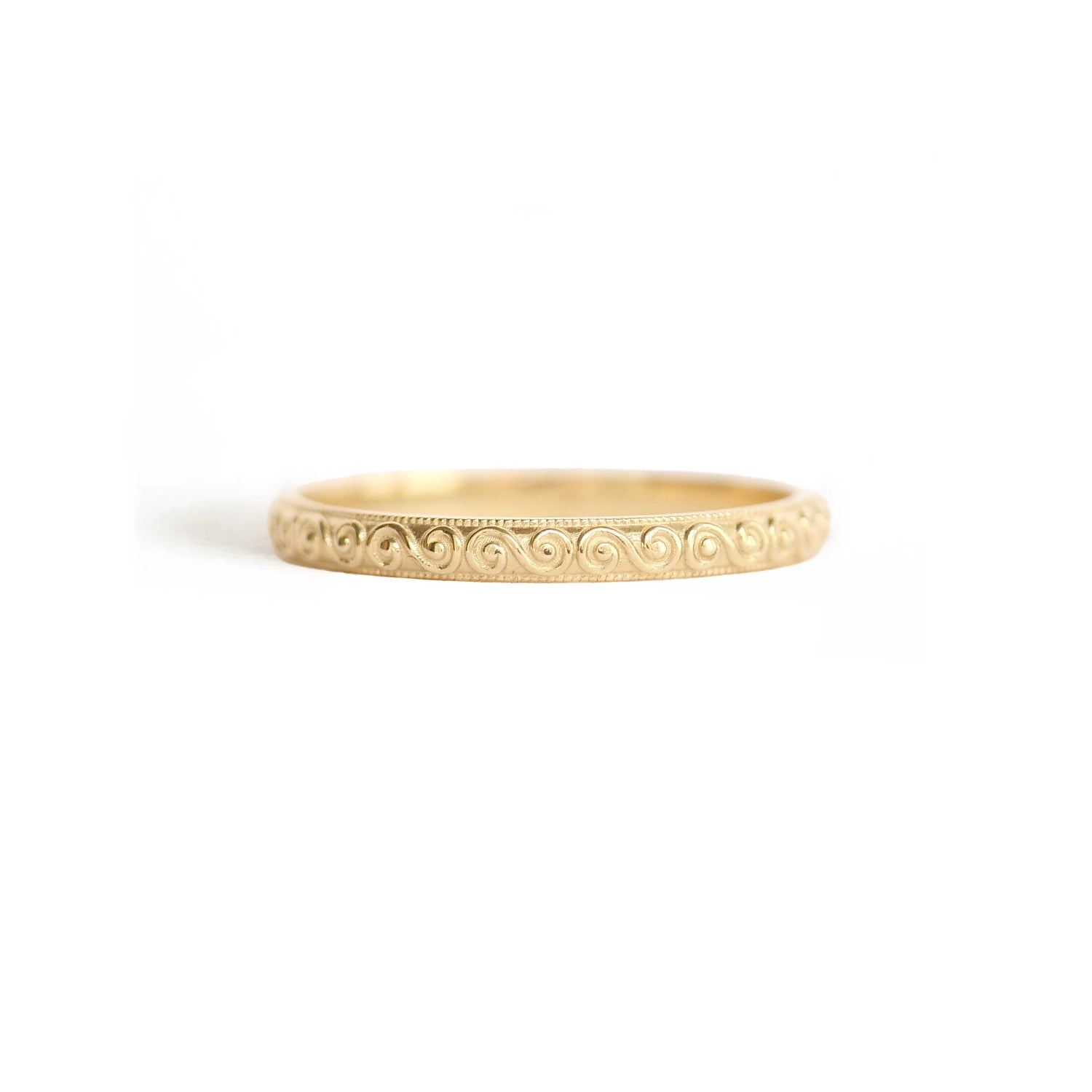 14k yellow gold delicate wind spiral wedding band